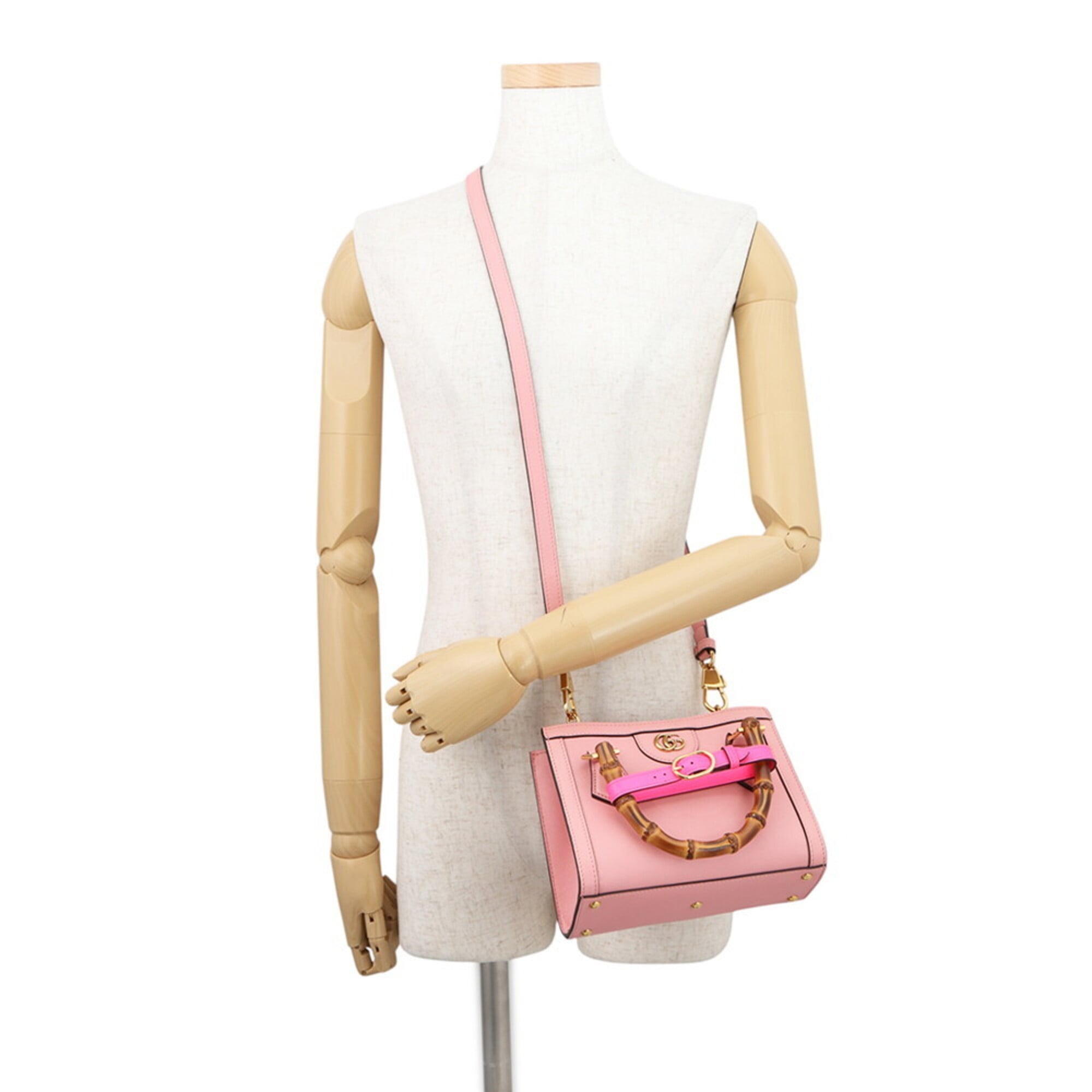 Gucci Bamboo Pink Bamboo Leather Handbag (Pre-Owned)