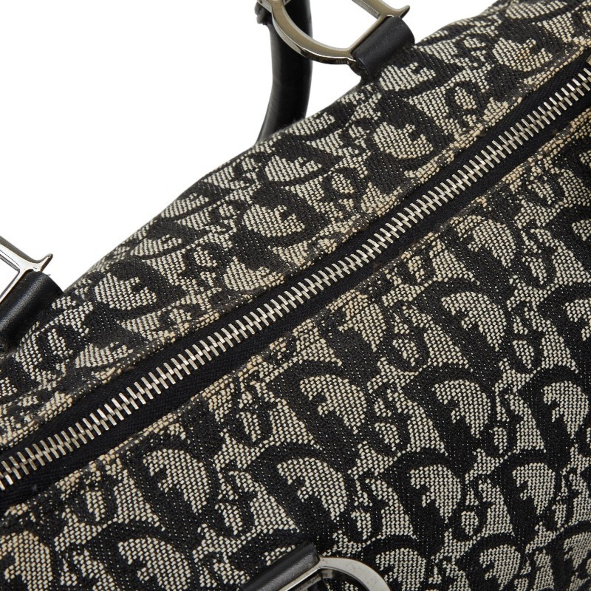 Christian Dior Beige Black Canvas Leather Boston Bag Handbag (Pre-Owned)