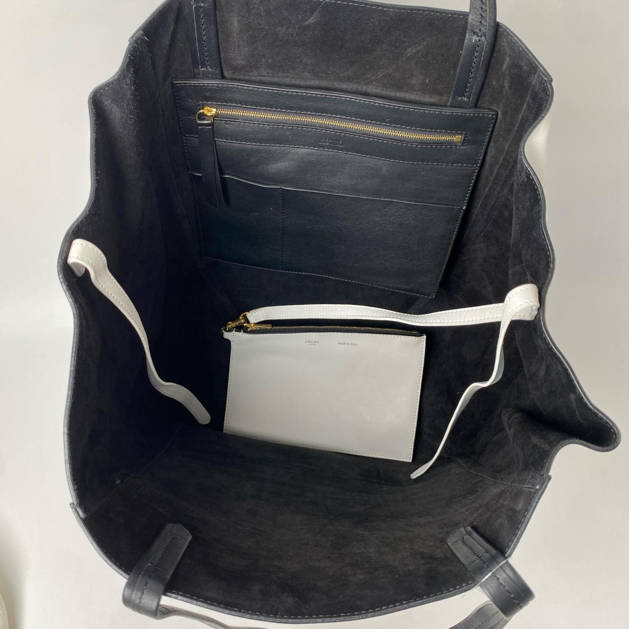 Celine Black White Leather Pouch Tote Bag (Pre-Owned)