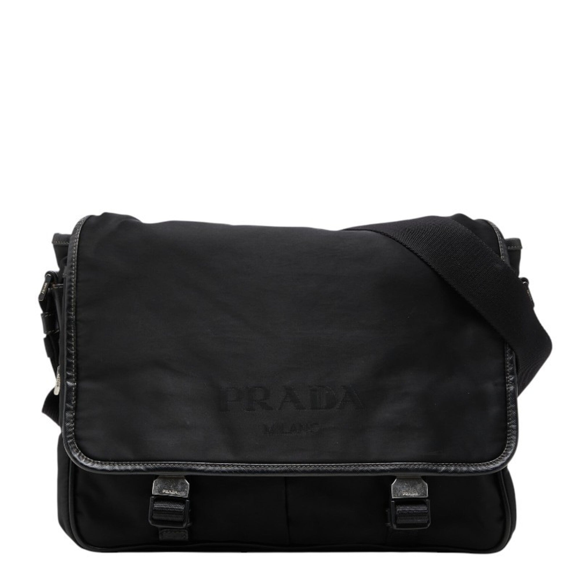 Prada Black Nylon Leather Messenger Bag Shoulder Bag (Pre-Owned)