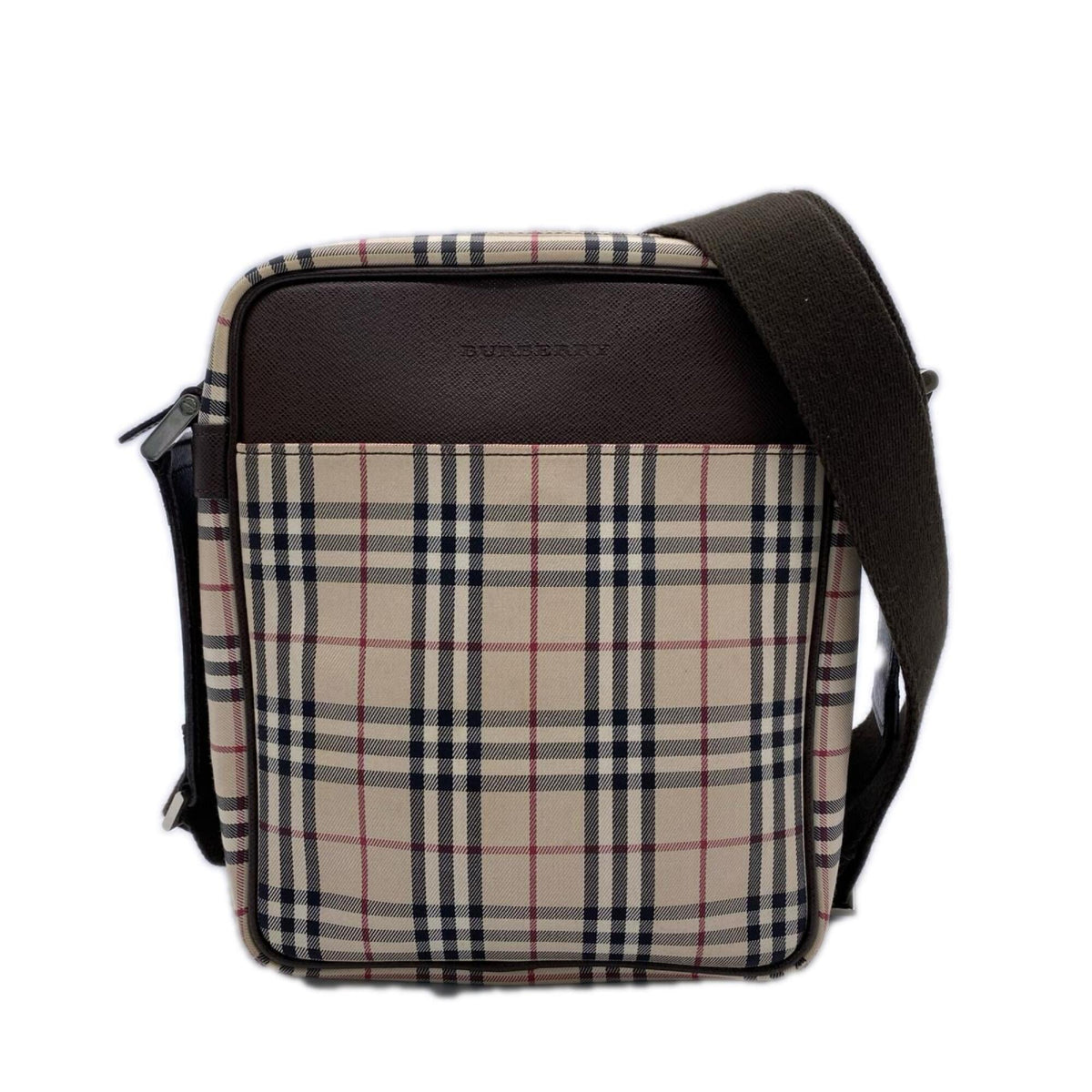 Burberry Beige Brown Multi-Color Canvas Leather Shoulder Bag (Pre-Owned)