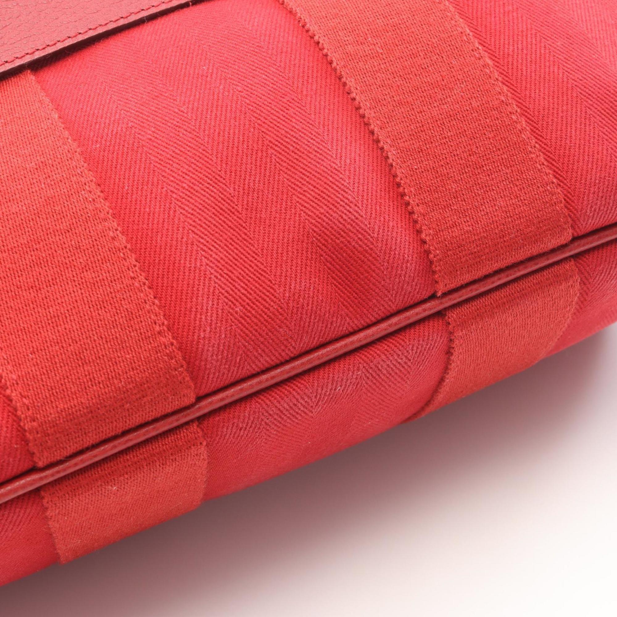 Hermes Red Color Toile Chevron Canvas Leather Vache Liegee Leather Handbag Pouch (Pre-Owned)