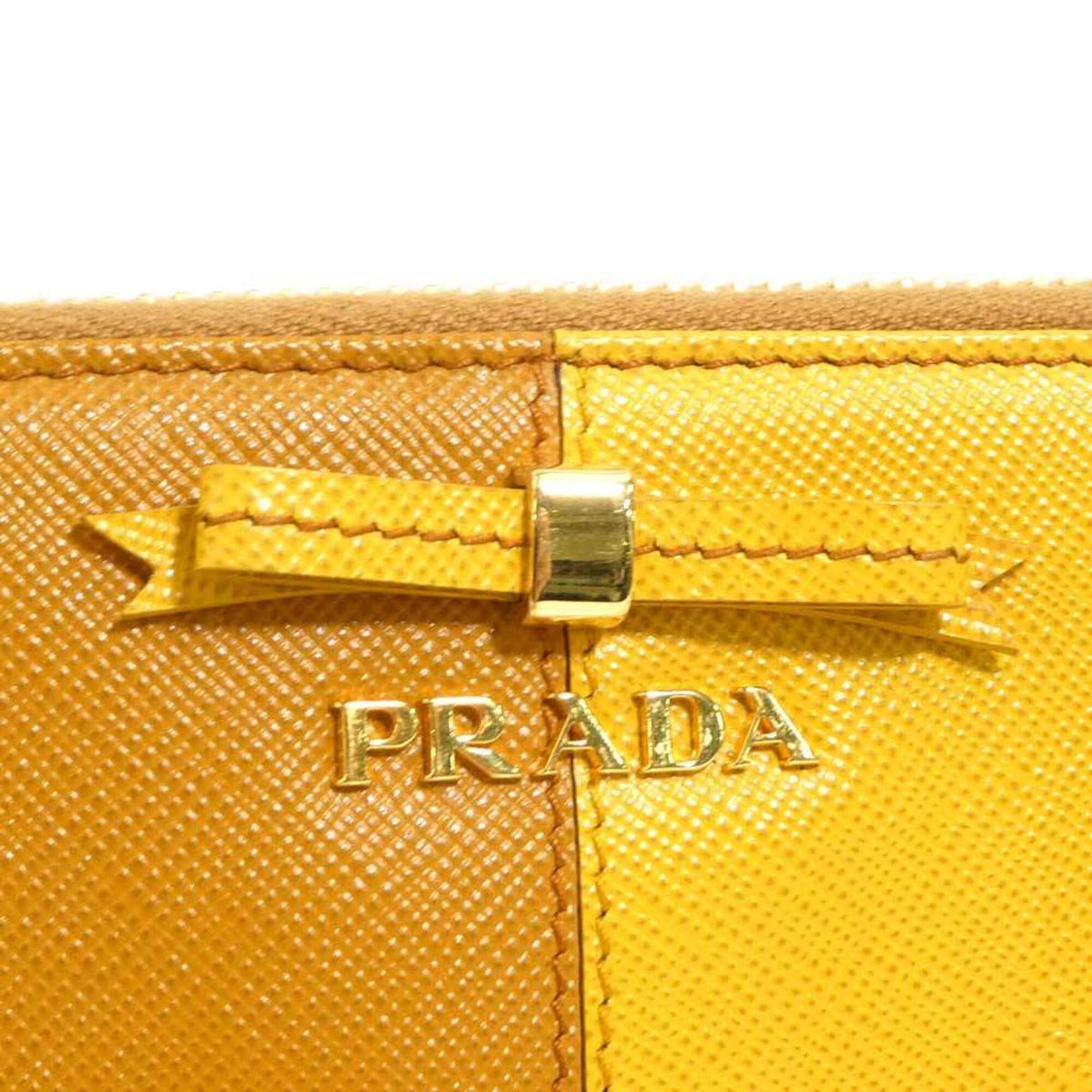 Prada Brown Yellow Leather Long Wallet (Bi-Fold) (Pre-Owned)