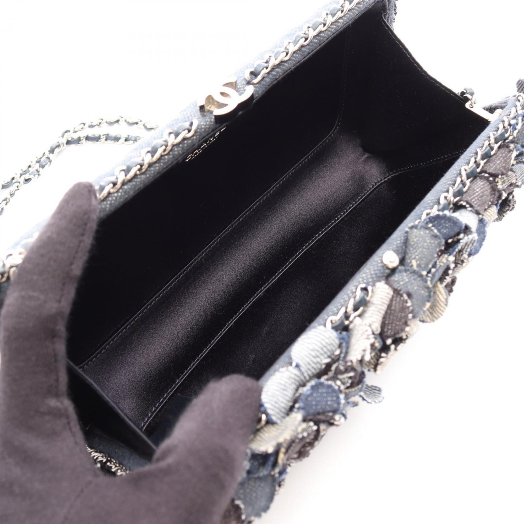 Chanel Camellia Black Navy Denim Handbag Shoulder Bag (Pre-Owned)