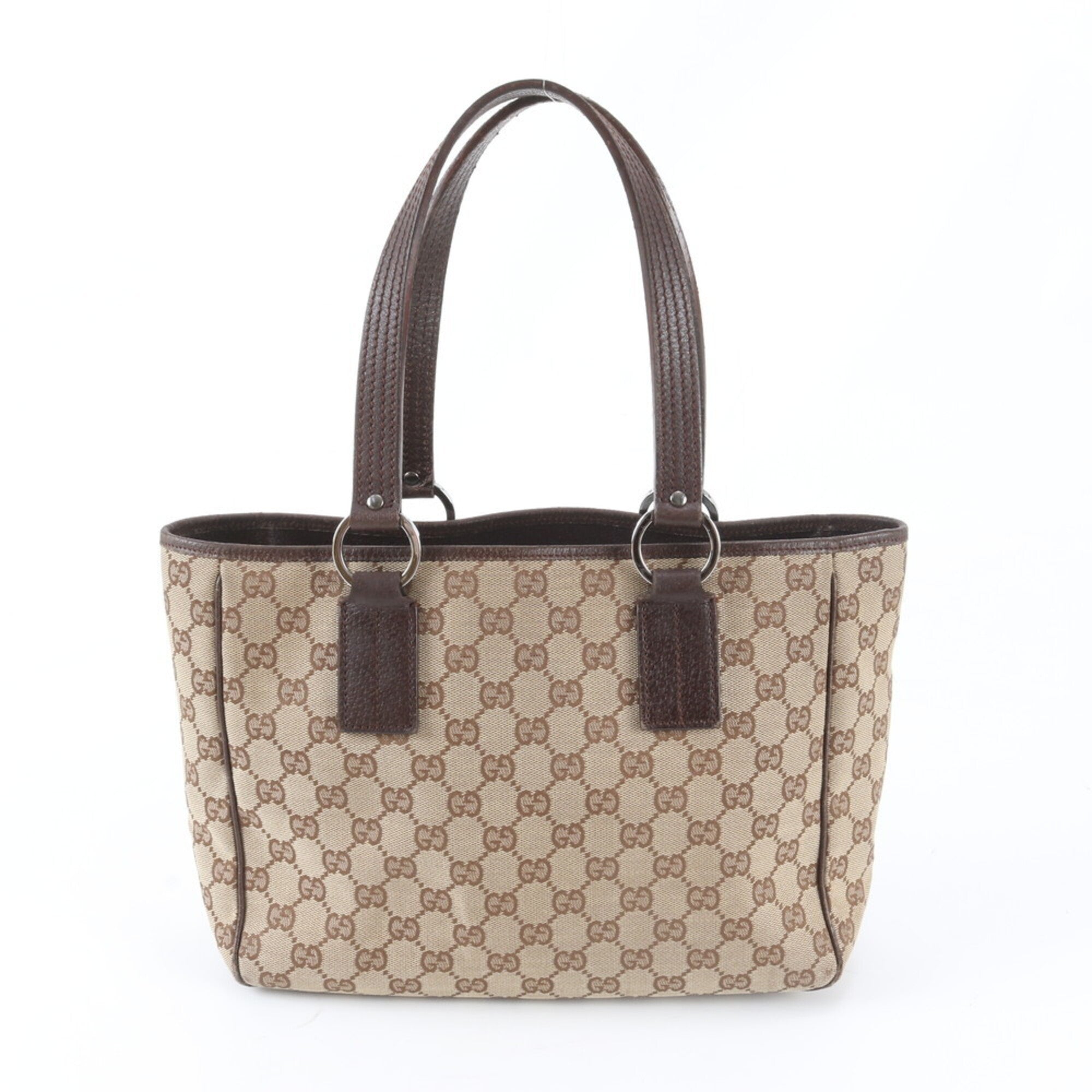 Gucci Gg Canvas Beige Brown Gg Canvas Leather Handbag (Pre-Owned)