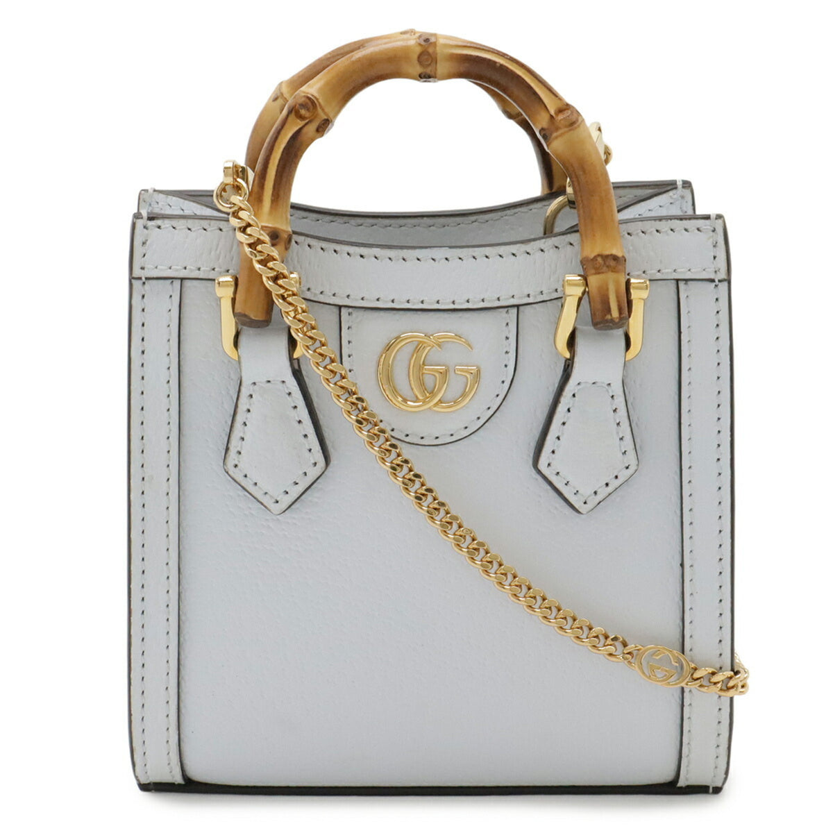 Gucci Blue Leather Bamboo Handbag Shoulder Bag (Pre-Owned)