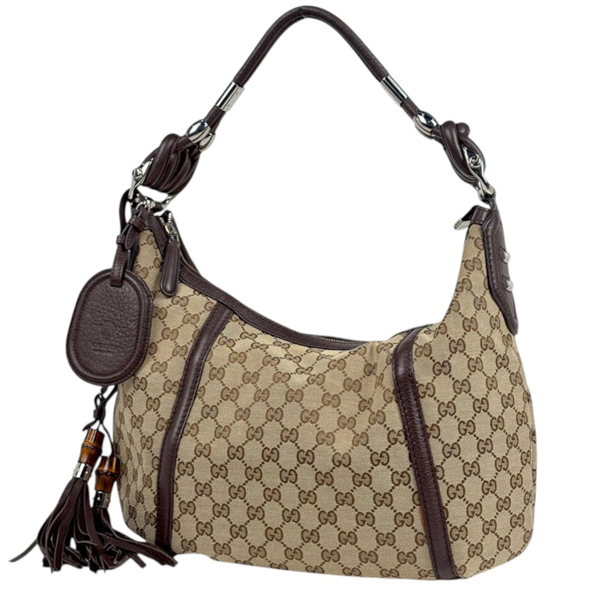 Gucci Brown Leather Gg Canvas Shoulder Bag (Pre-Owned)