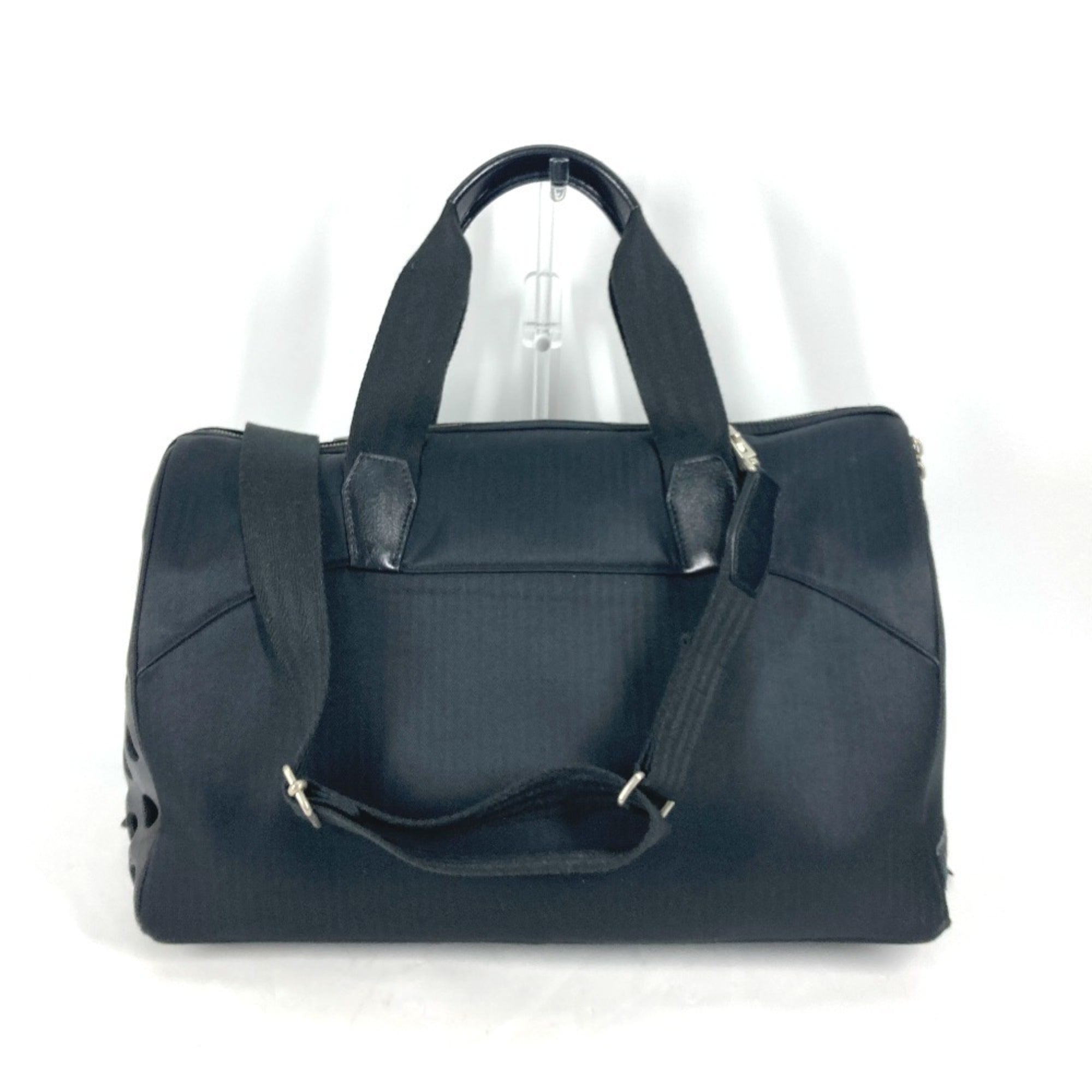 Hermes Black Canvas Leather Boston Bag Shoulder Bag (Pre-Owned)