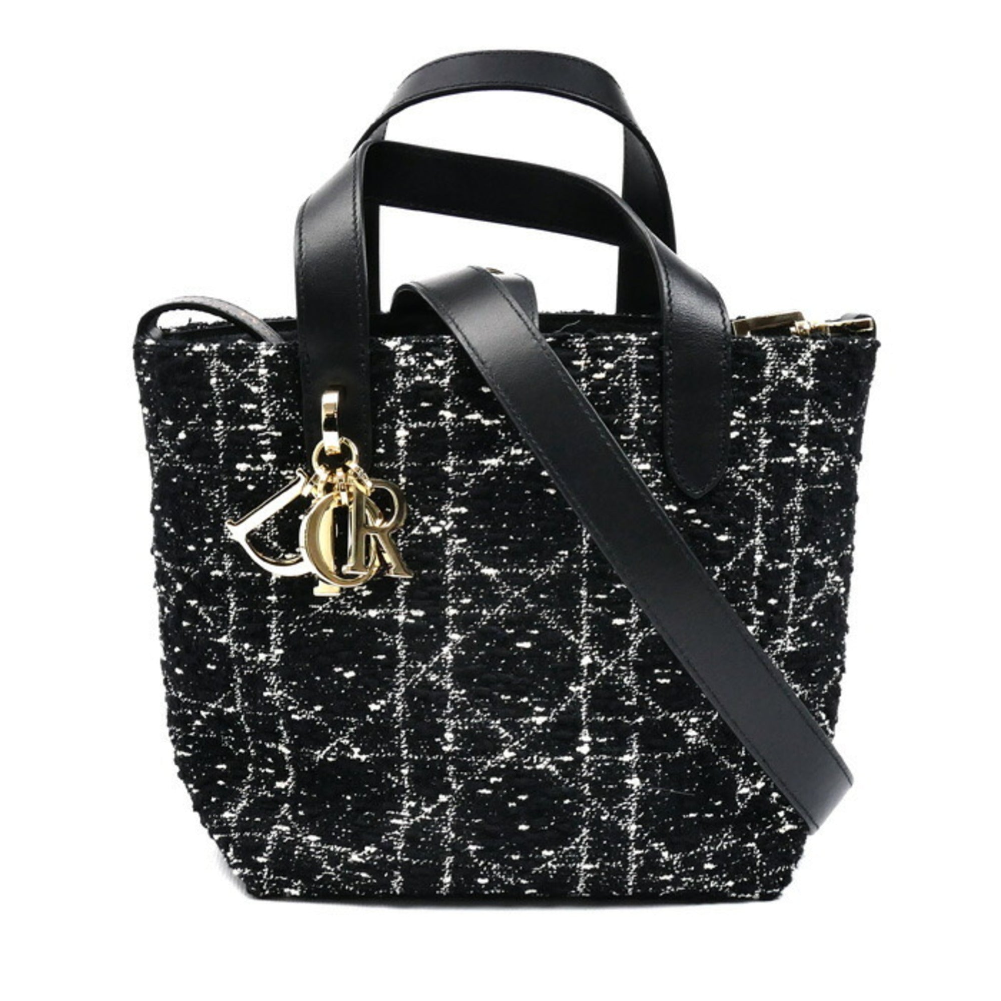 Christian Dior Black Cotton Fabric Leather Shoulder Bag Tote Bag (Pre-Owned)