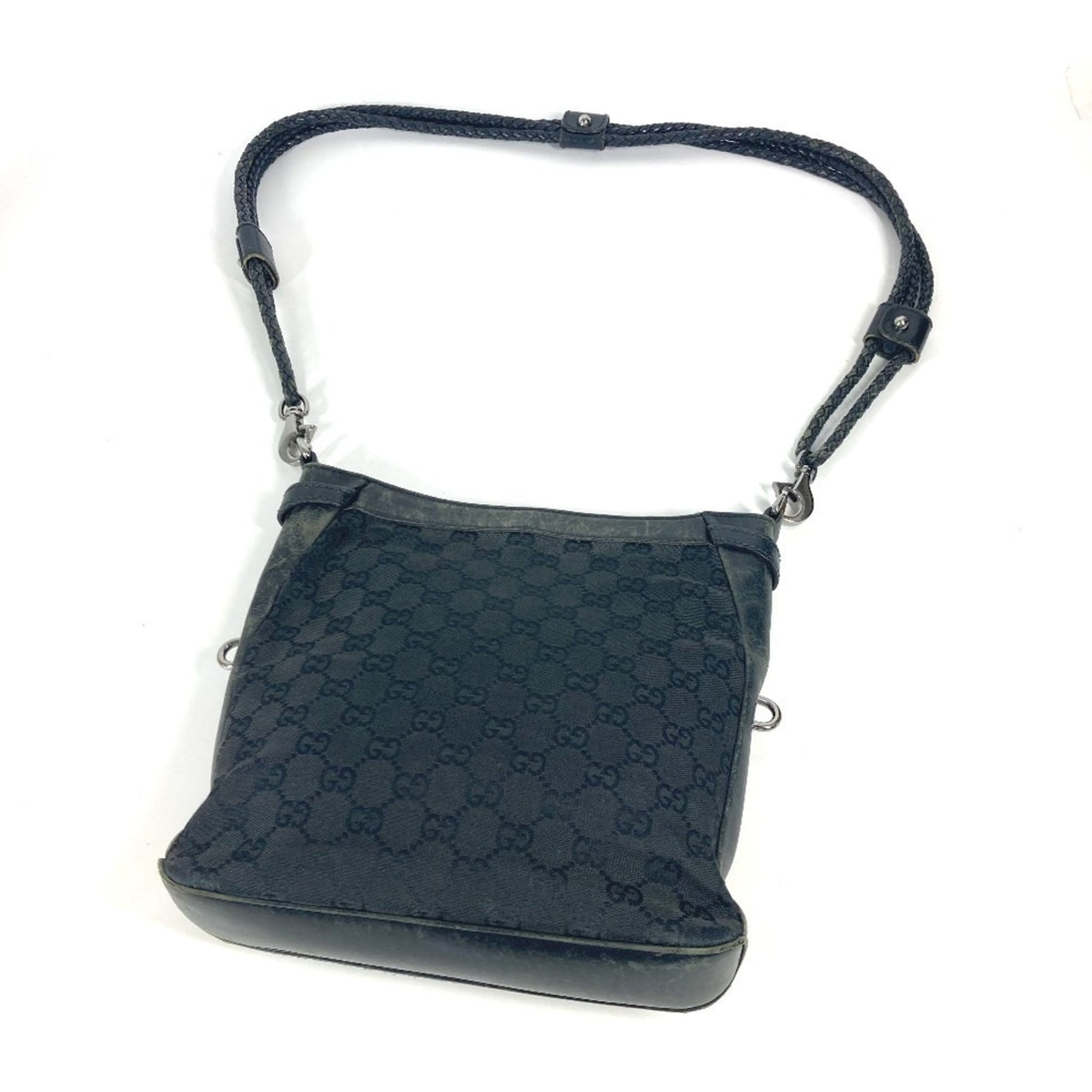 Gucci Black Gg Canvas Leather Shoulder Bag (Pre-Owned)