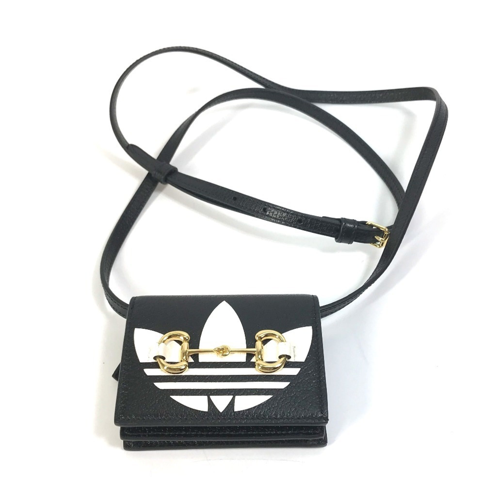 Gucci Black White Leather Chain/Shoulder Wallet (Pre-Owned)