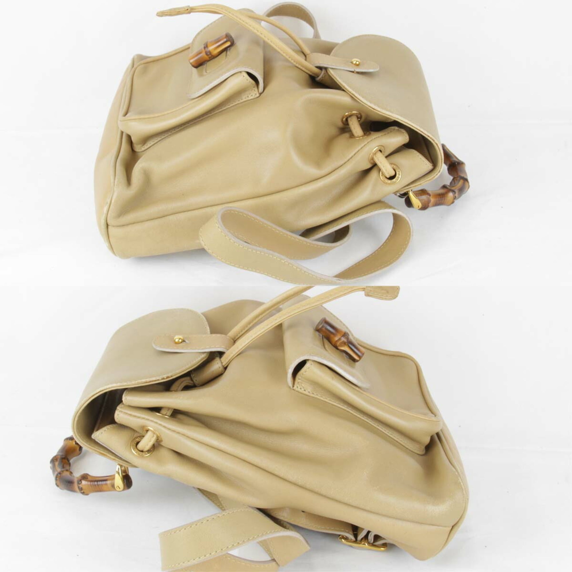 Gucci Bamboo Beige Leather Backpack (Pre-Owned)