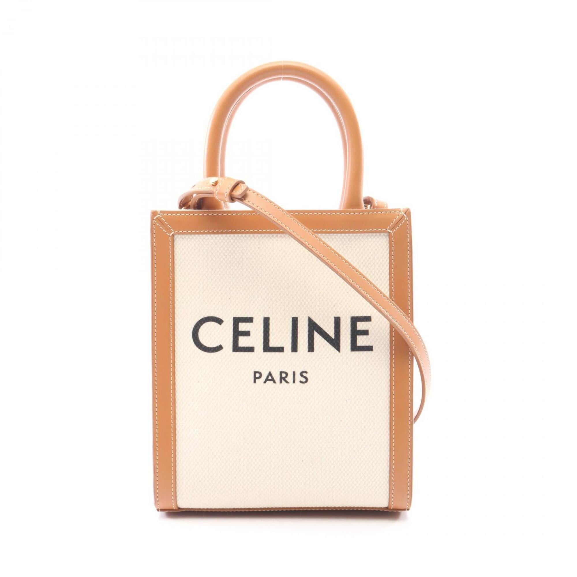 Celine Brown Ivory Canvas Leather Handbag (Pre-Owned)