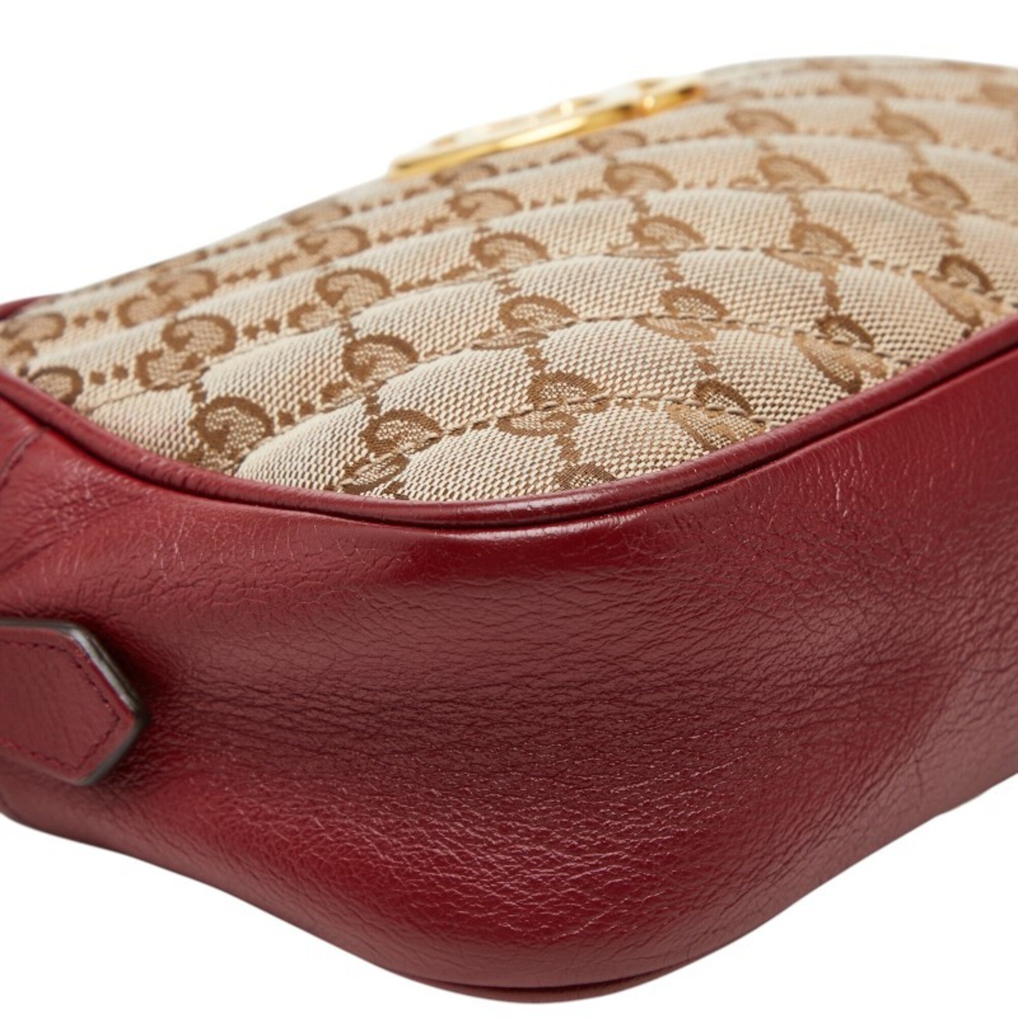 Gucci Beige Red Color Canvas Leather Shoulder Bag (Pre-Owned)