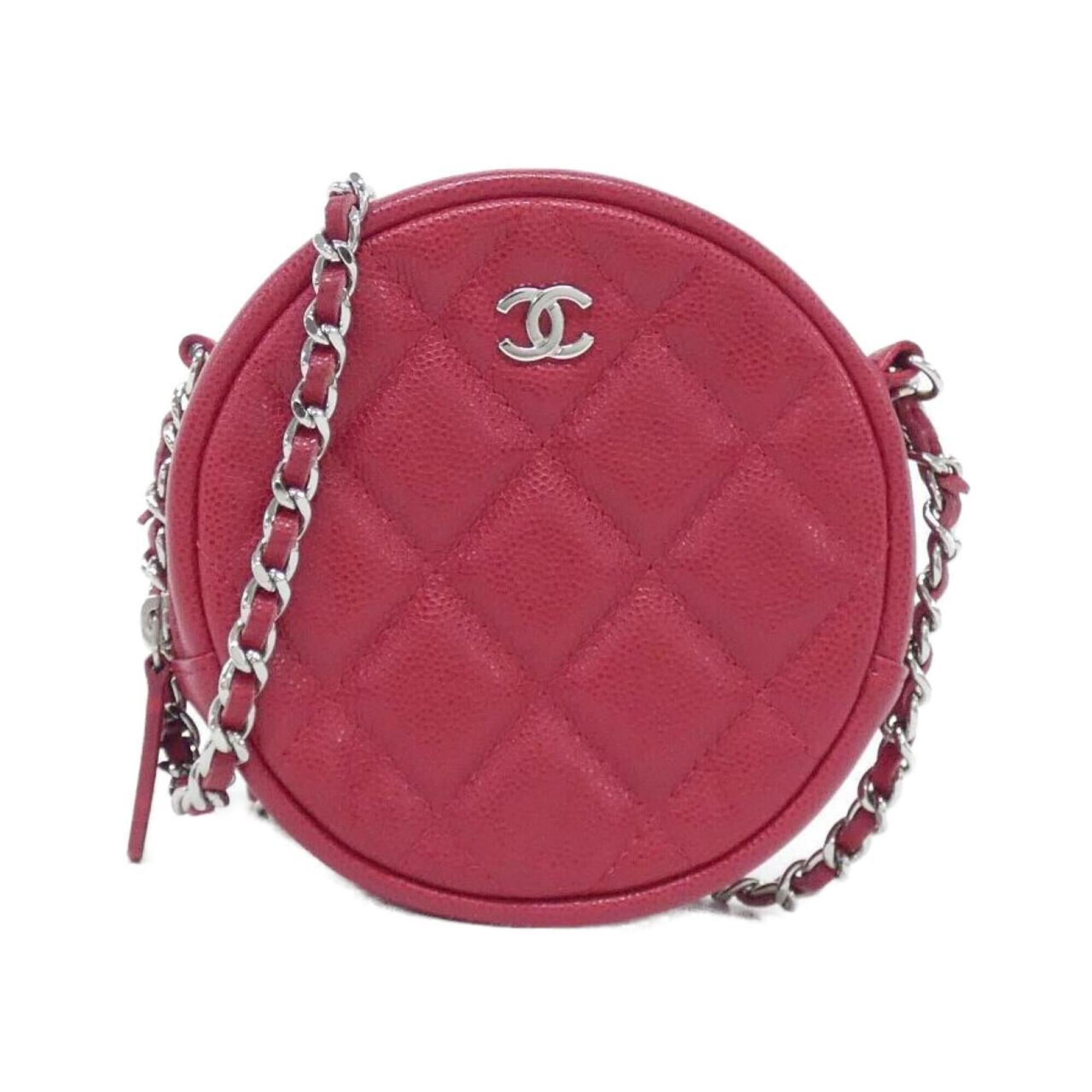 Chanel Red Color Grained Calfskin Shoulder Bag (Pre-Owned)
