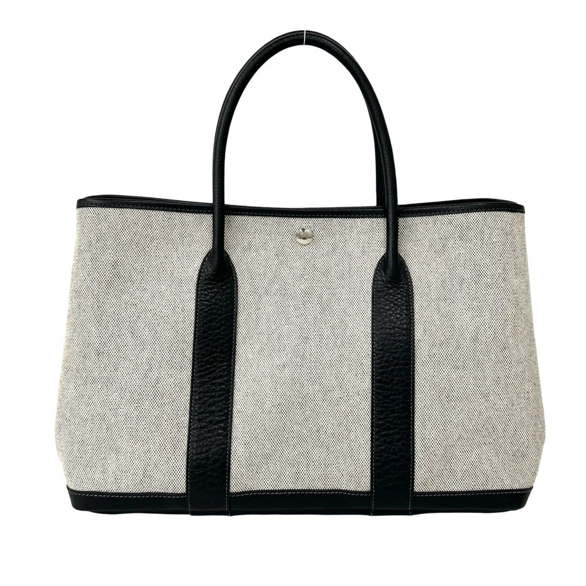 Hermes Black Gray Toile H Negonda Leather Handbag Tote Bag (Pre-Owned)