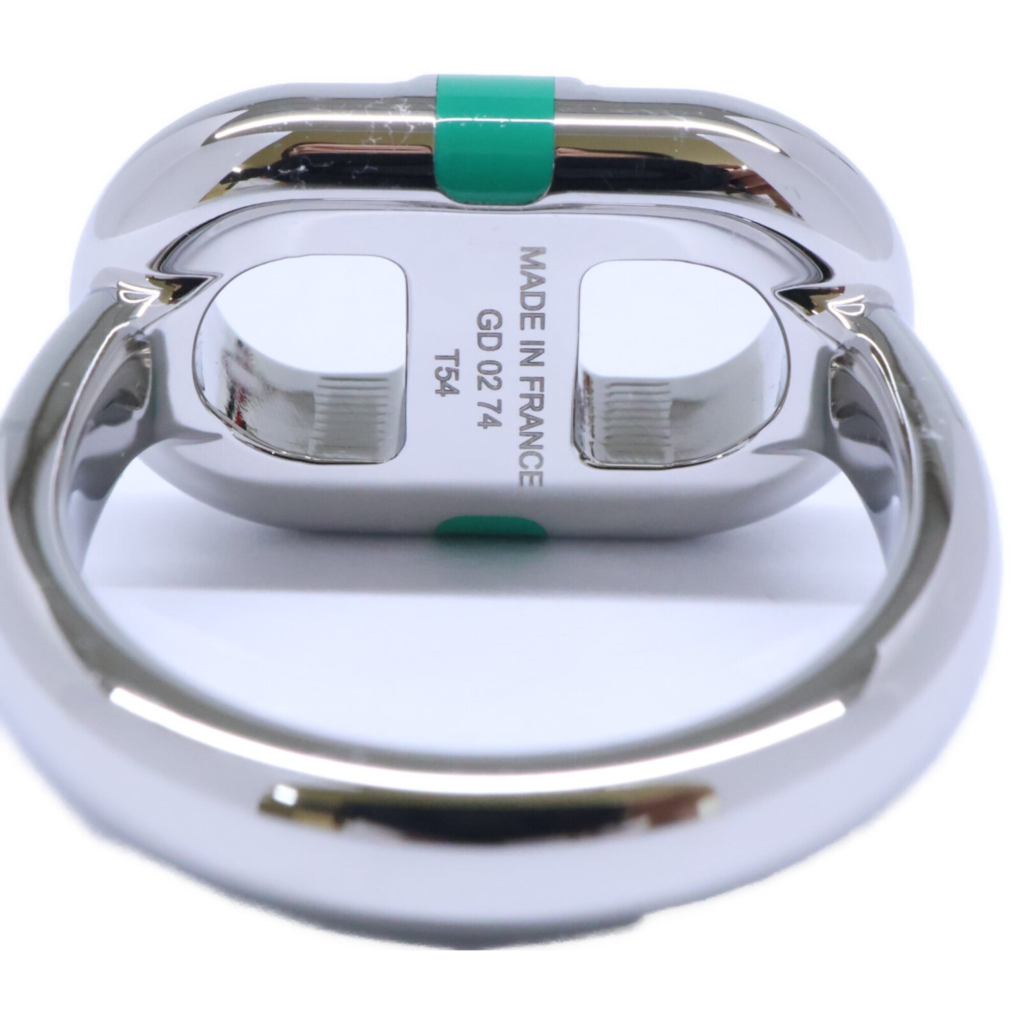 Hermes Silver Green Metal Band Ring (Pre-Owned)