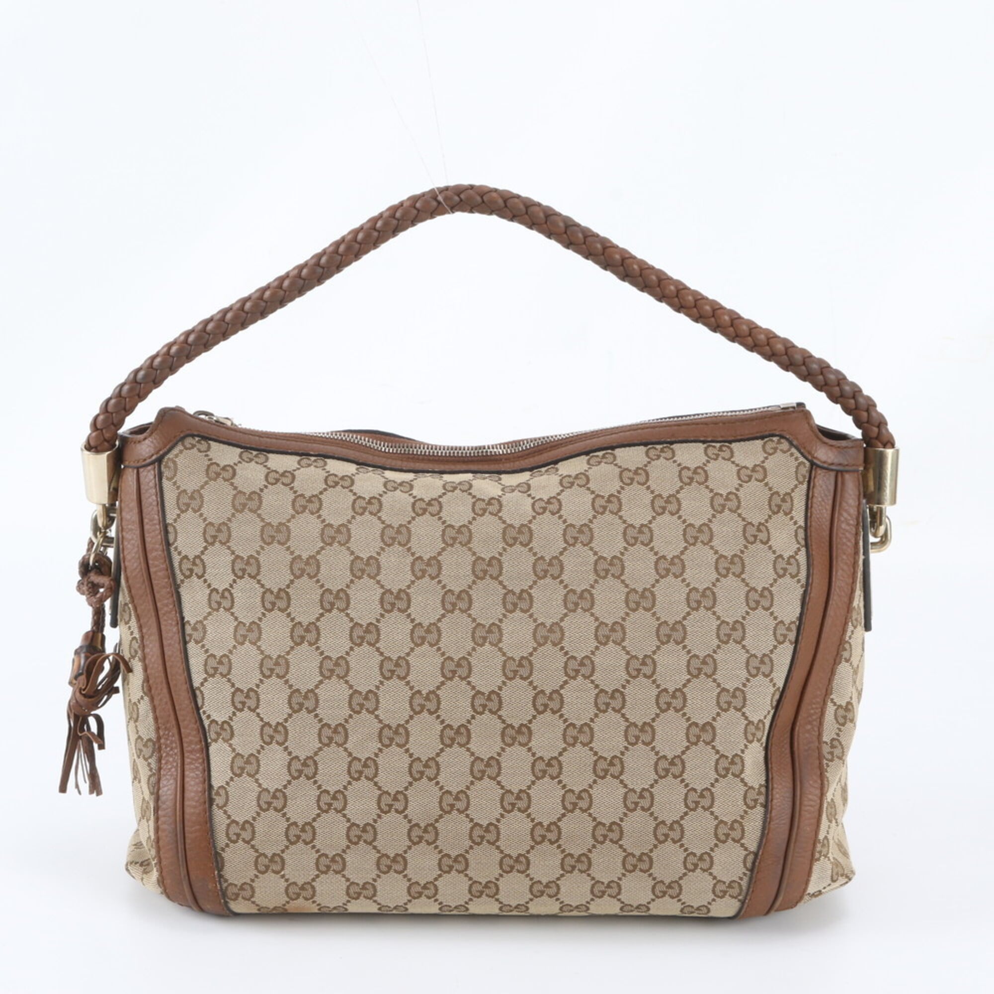 Gucci Brown Leather Canvas Handbag Shoulder Bag (Pre-Owned)