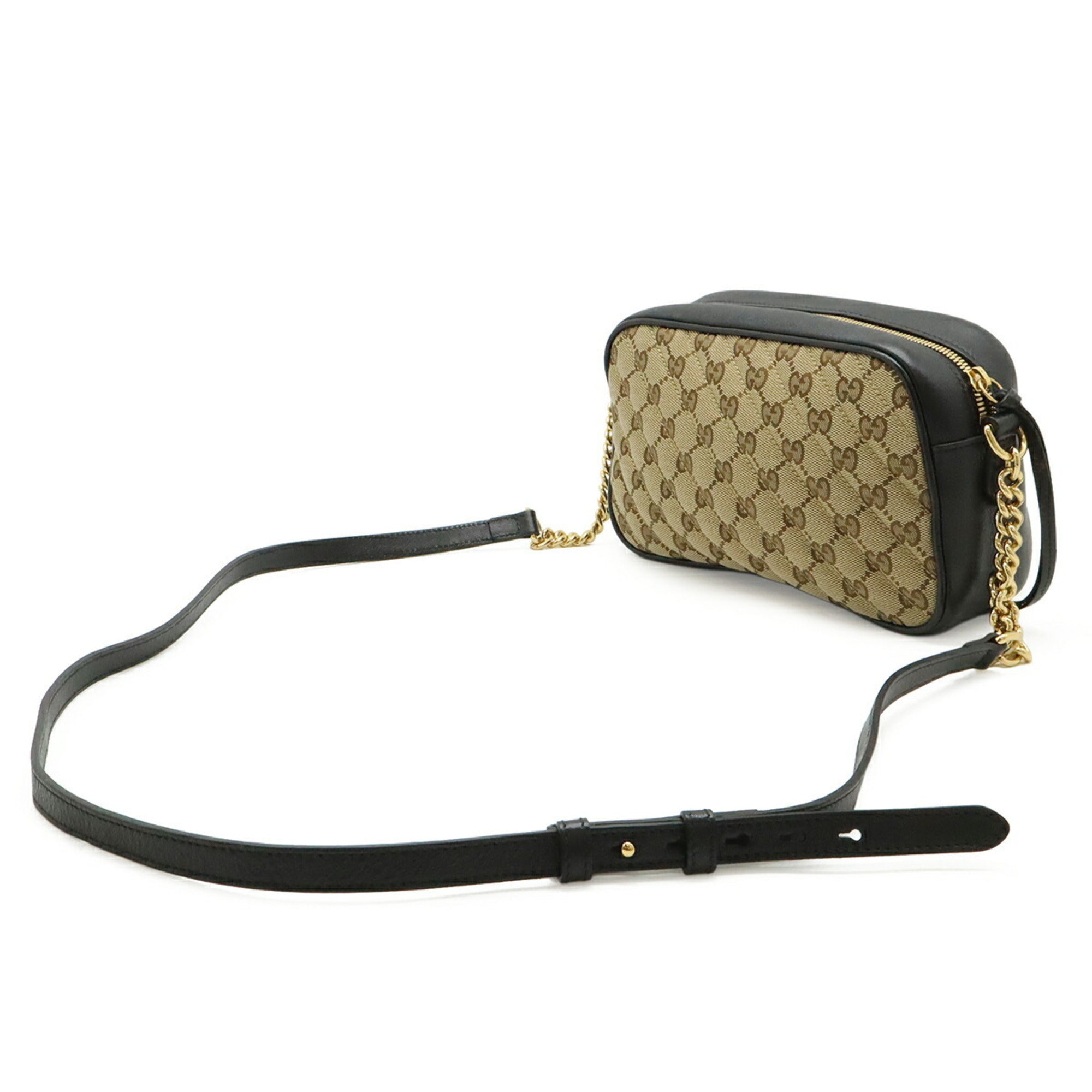 Gucci Beige Black Gg Canvas Pochette Shoulder Bag (Pre-Owned)