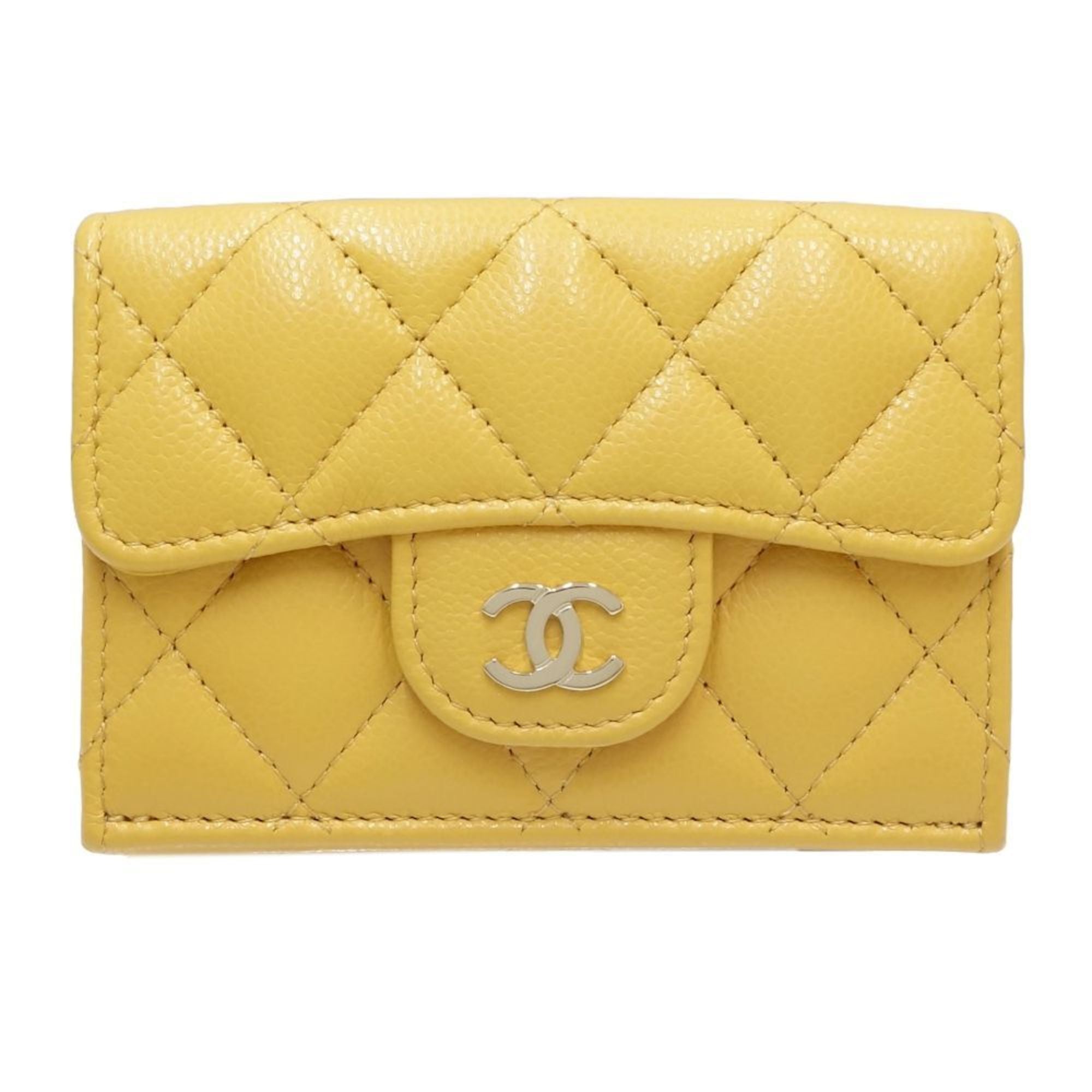 Chanel Yellow Grained Calfskin Wallet (Tri-Fold) (Pre-Owned)