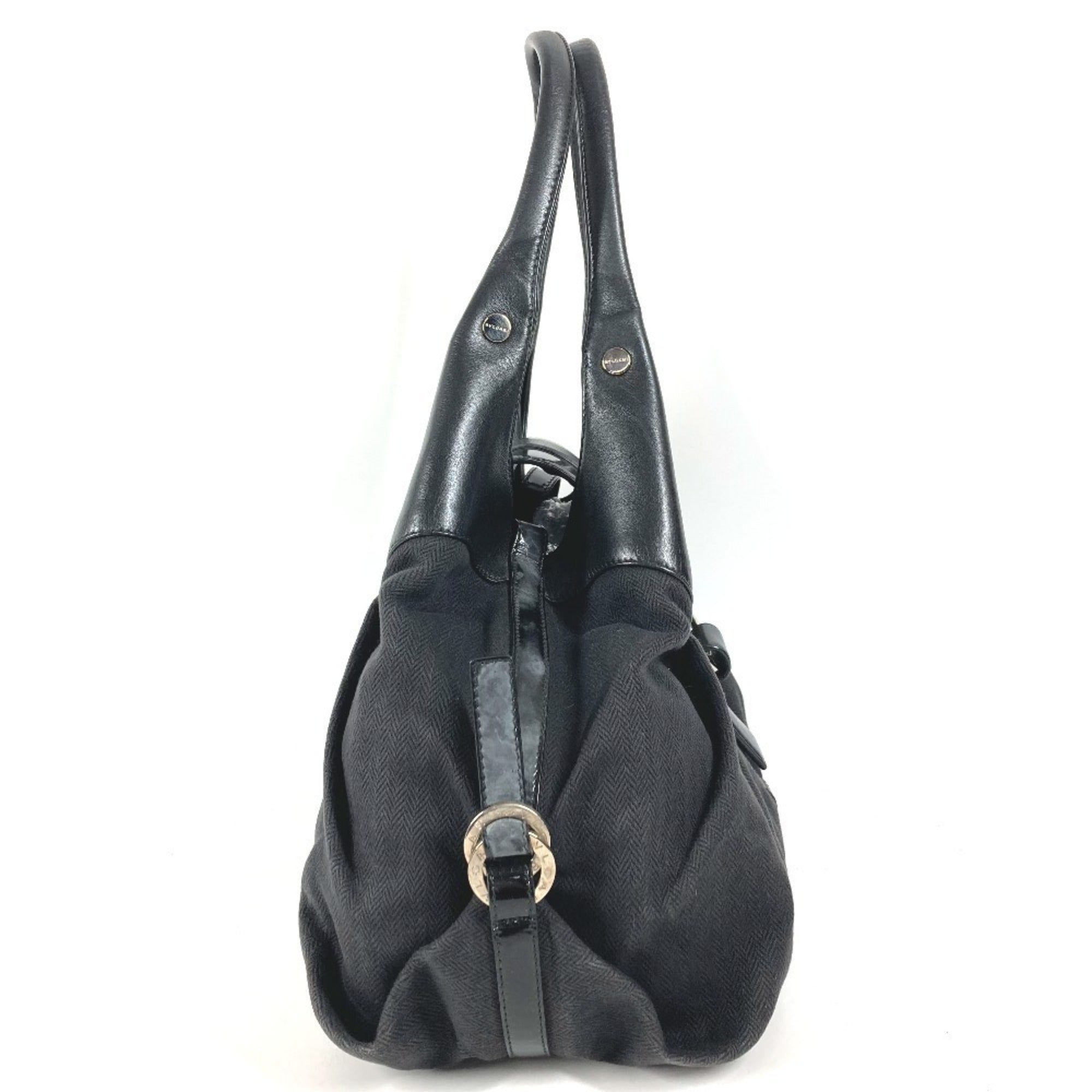 Bvlgari Chandra Black Leather Canvas Shoulder Bag Tote Bag (Pre-Owned)