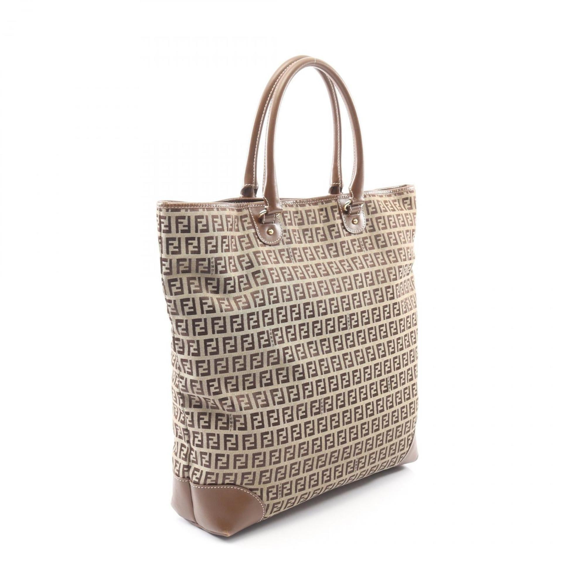 Fendi Beige Brown Canvas Leather Tote Bag (Pre-Owned)