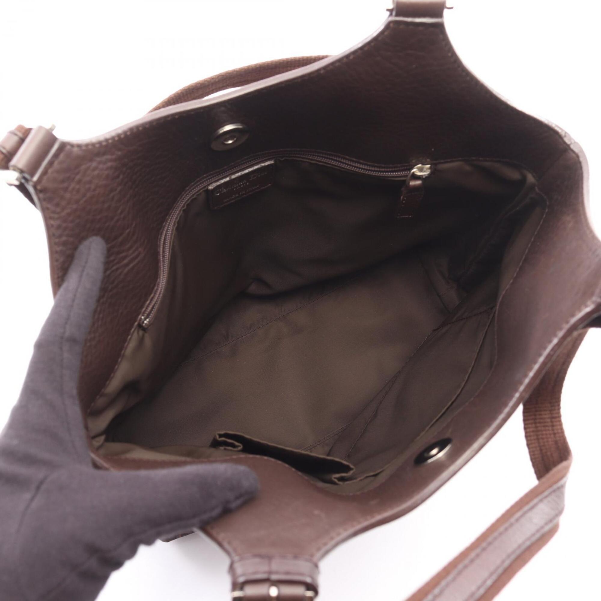 Christian Dior Brown Canvas Leather Handbag Tote Bag (Pre-Owned)