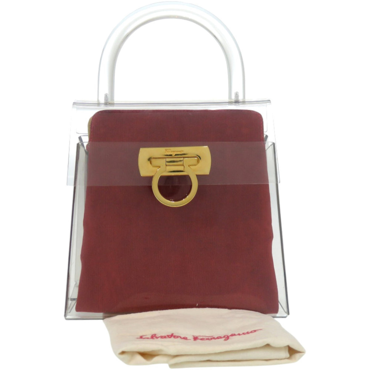 Salvatore Ferragamo Clear Gold Red Color Acrylic Metal Handbag (Pre-Owned)