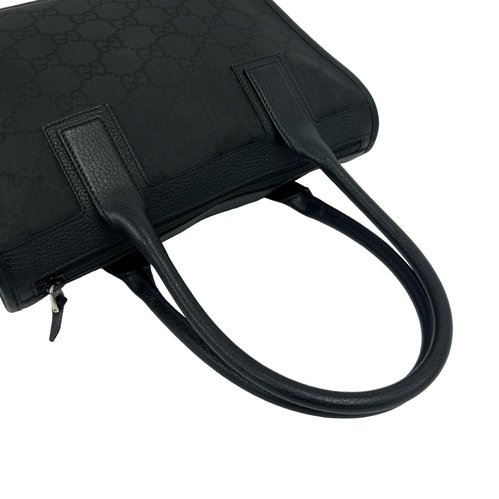 Gucci Black Canvas Leather Boston Bag Handbag Tote Bag (Pre-Owned)