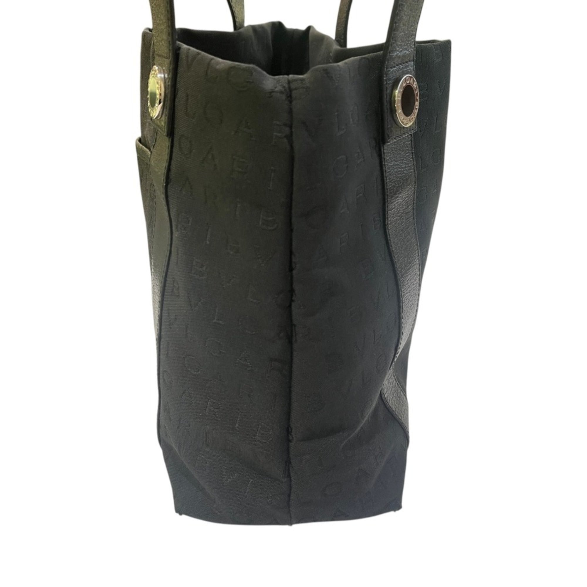 Bvlgari Logomania Black Leather Canvas Handbag Tote Bag (Pre-Owned)