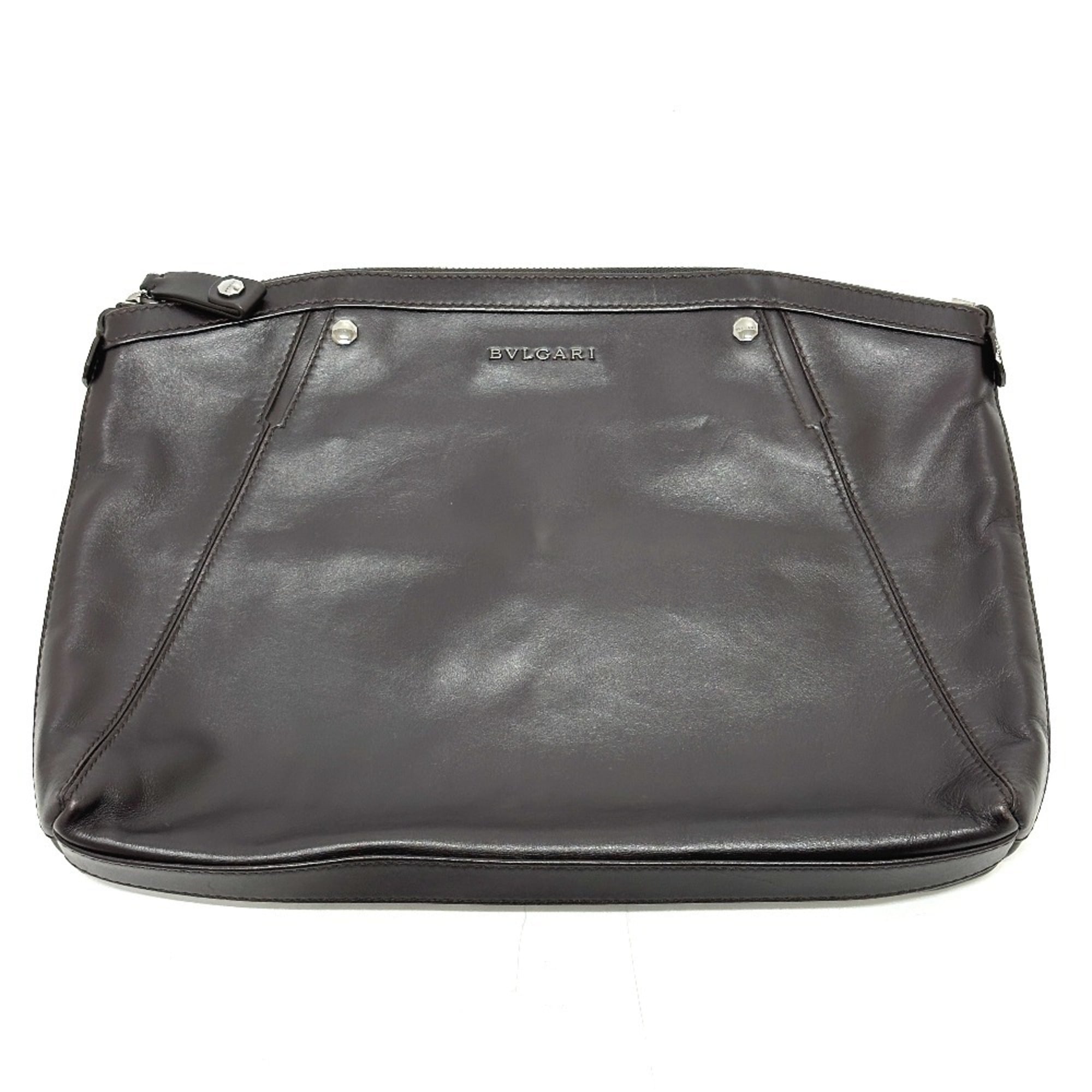 Bvlgari Brown Leather Clutch Bag (Pre-Owned)