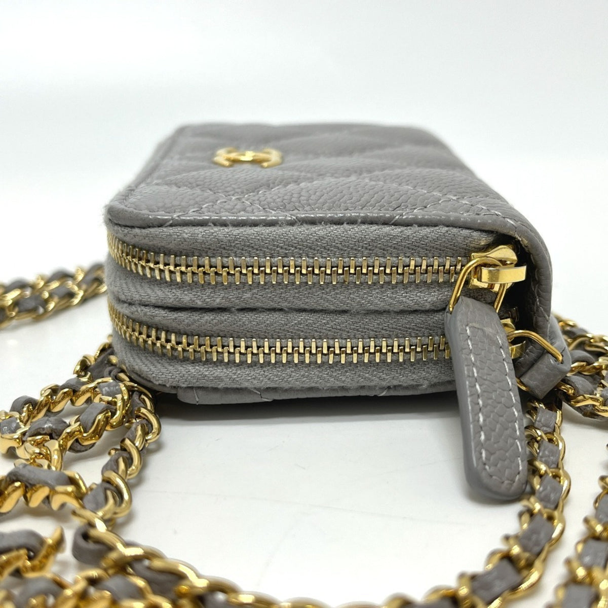 Chanel Gray Grained Calfskin Shoulder Bag (Pre-Owned)