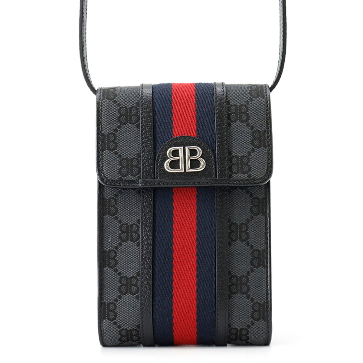 Balenciaga Black Navy Red Color Canvas Leather Handbag Pouch Shoulder Bag (Pre-Owned)
