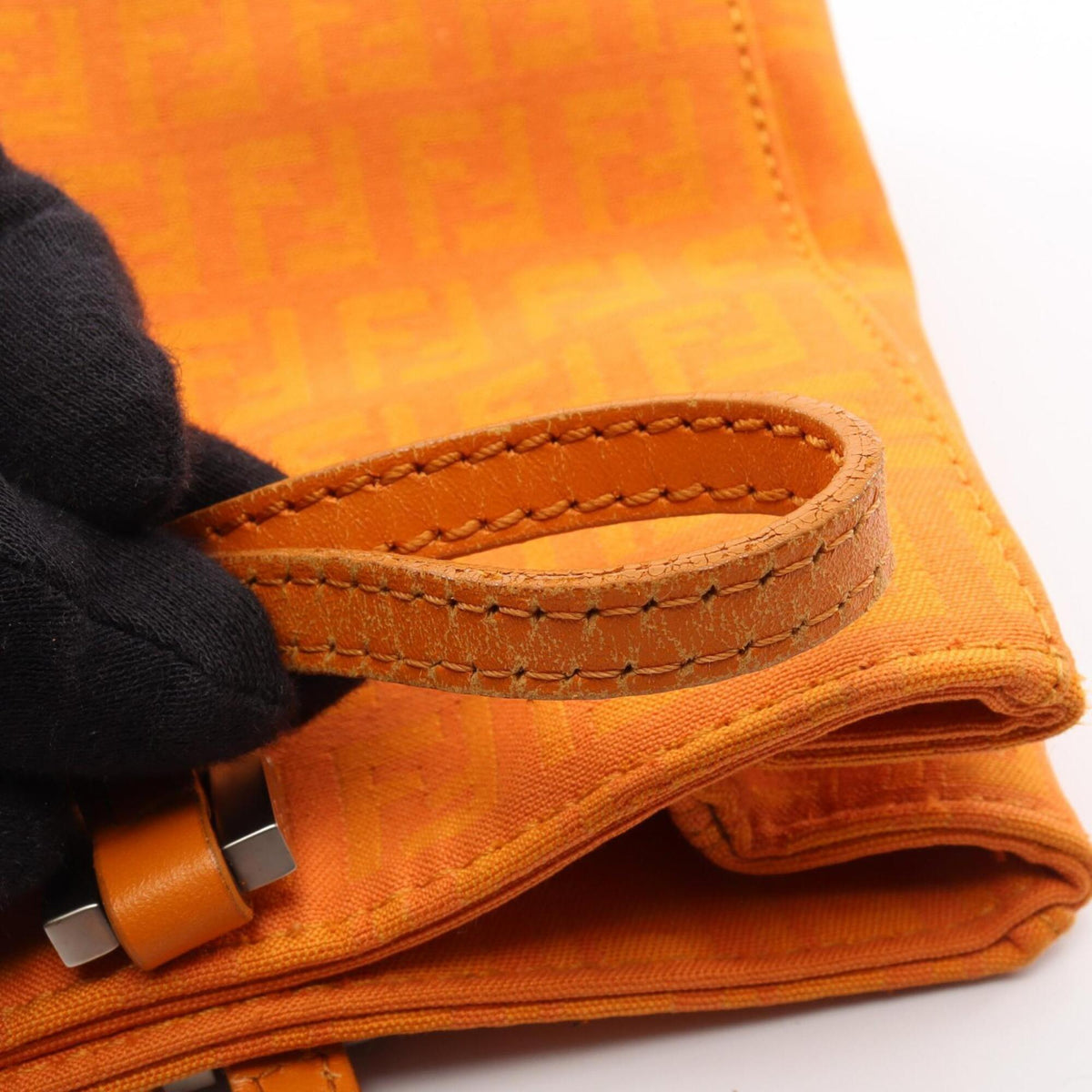 Fendi Orange Canvas Leather Handbag Tote Bag (Pre-Owned)