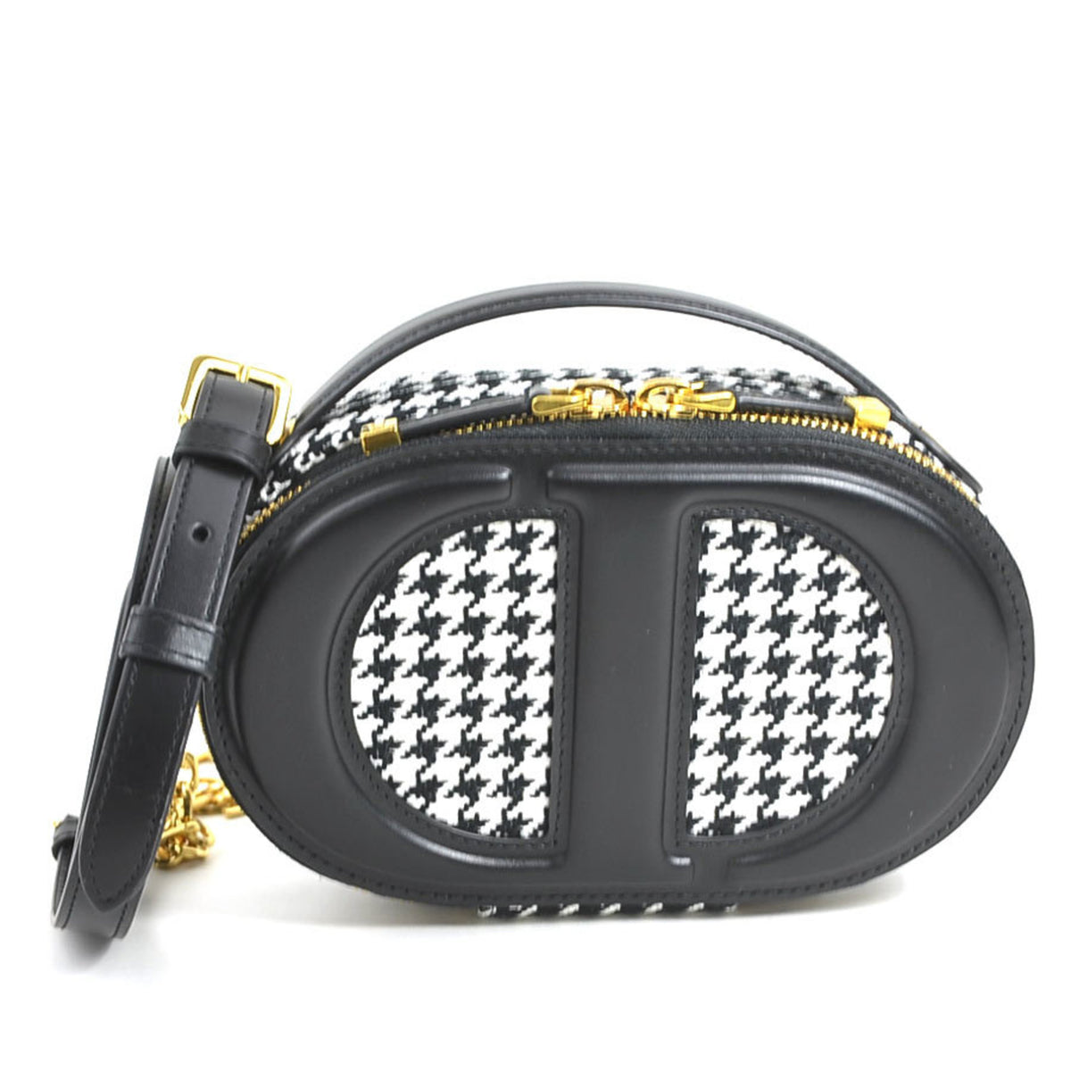 Christian Dior Black White Leather Canvas Shoulder Bag (Pre-Owned)