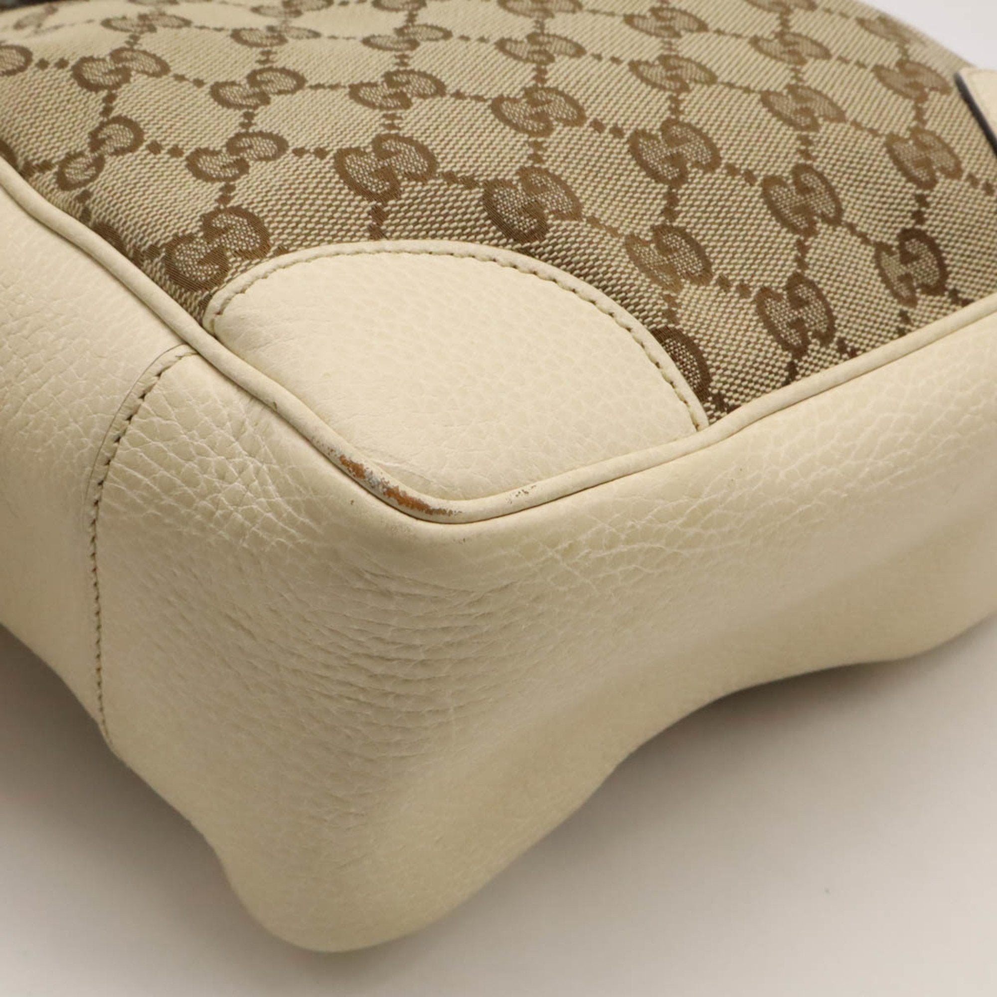 Gucci Beige Khaki Canvas Leather Handbag Shoulder Bag (Pre-Owned)