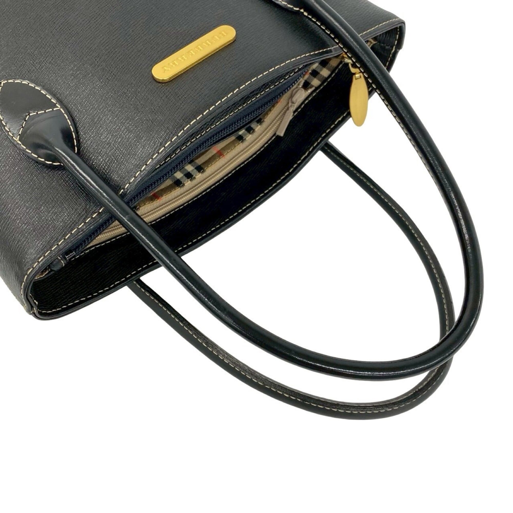 Burberry Black Leather Handbag Tote Bag (Pre-Owned)