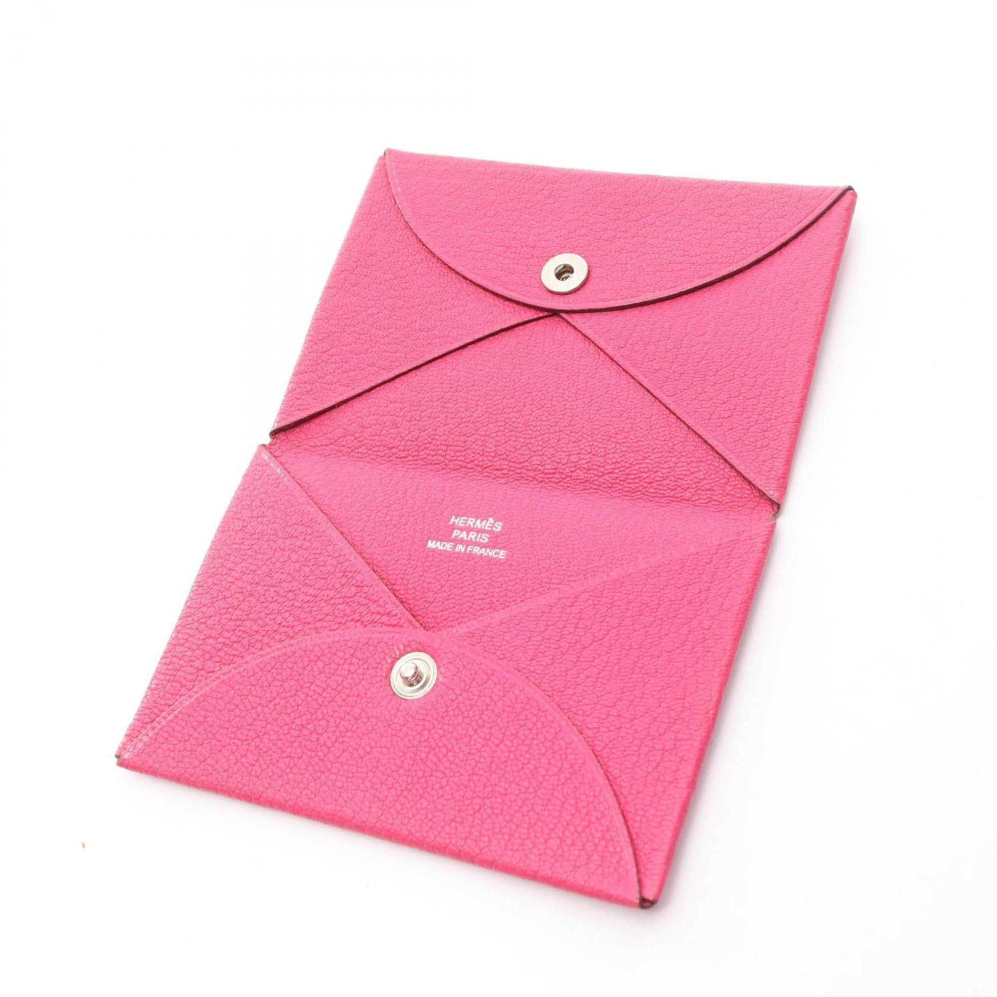 Hermes Pink Rose Shocking Chevre Leather Leather Coin Purse/Coin Case (Pre-Owned)