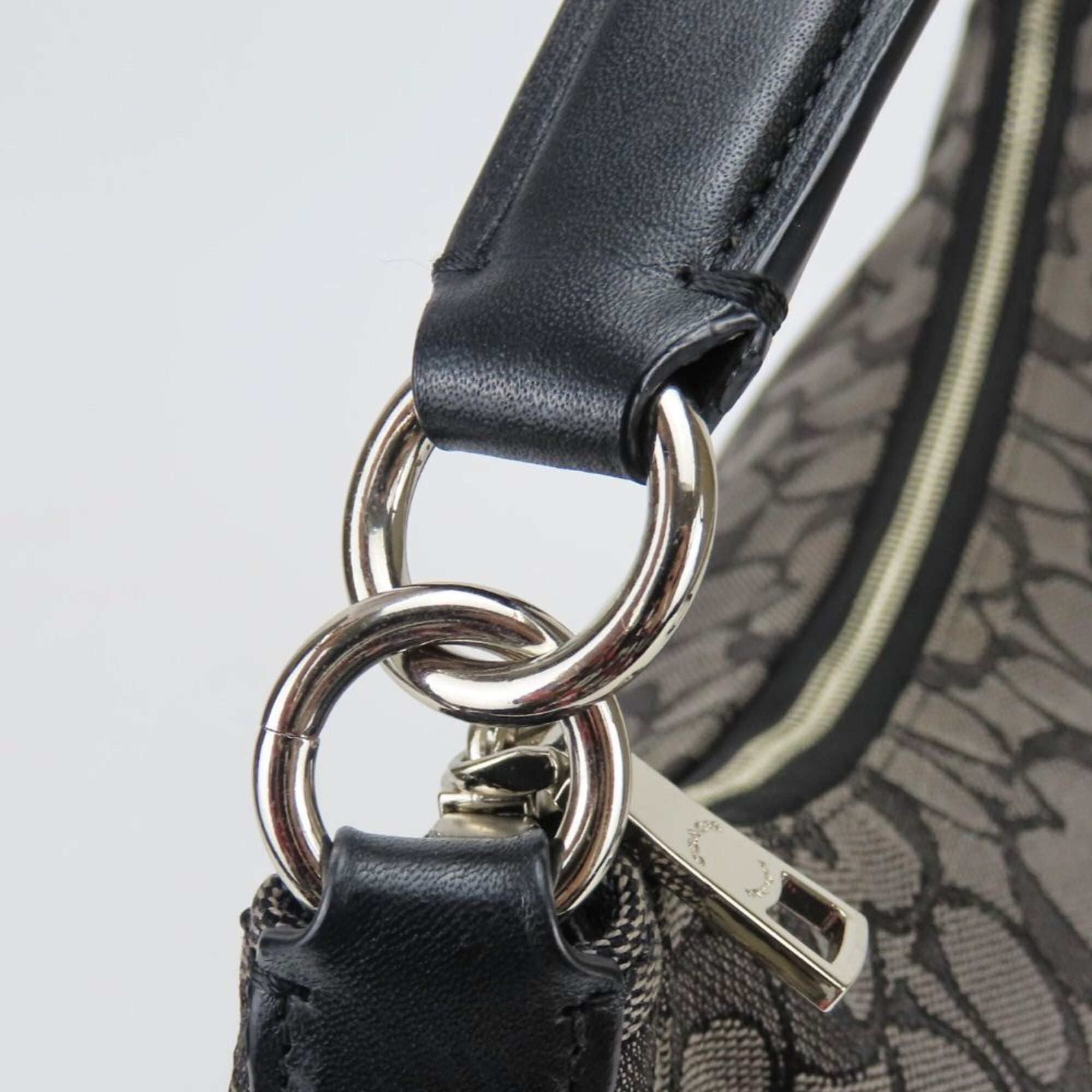Coach Black Gray Canvas Leather Shoulder Bag (Pre-Owned)