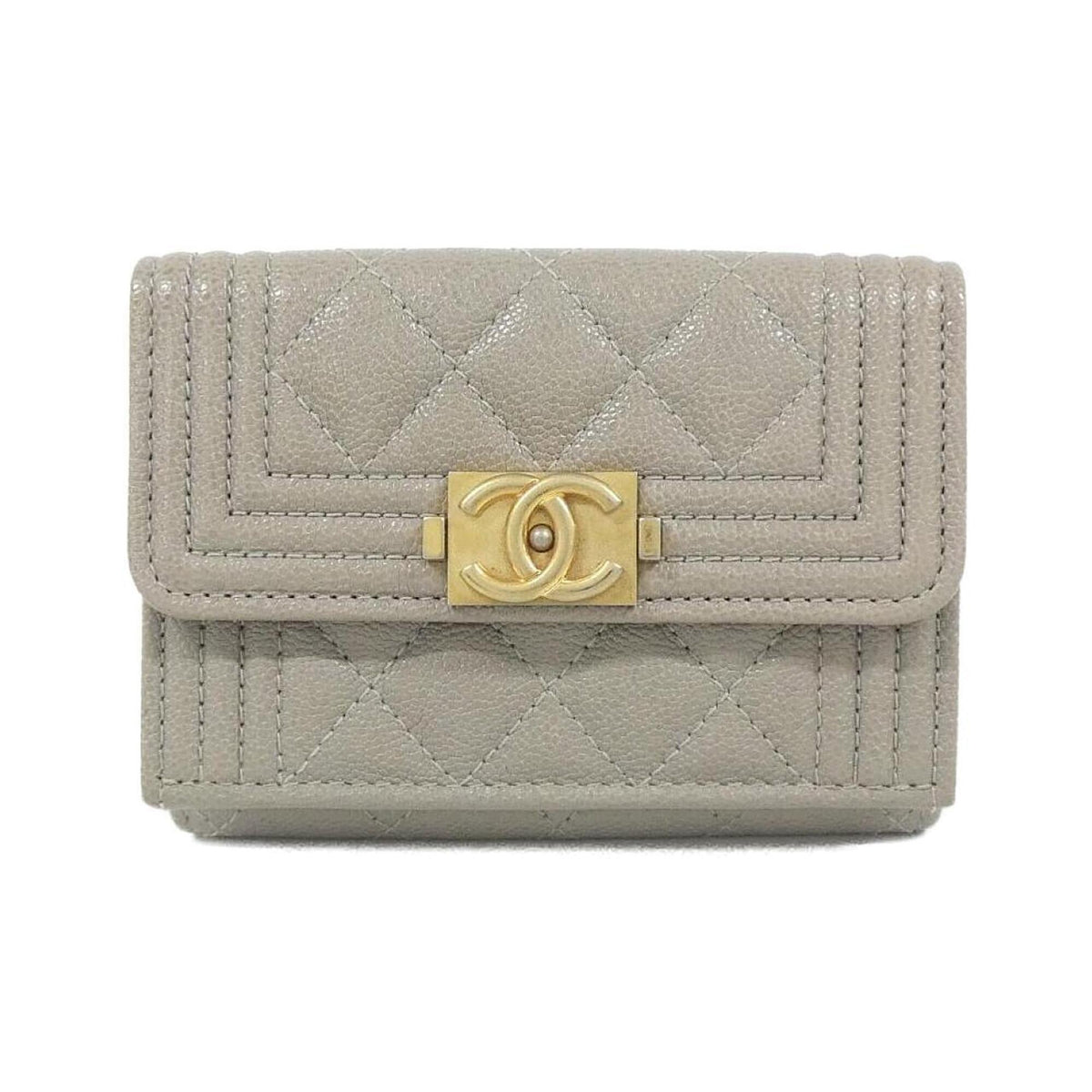 Chanel Gray Grained Calfskin Wallet (Tri-Fold) (Pre-Owned)