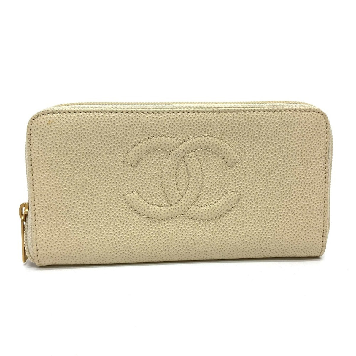 Chanel Beige Leather Long Wallet (Bi-Fold) (Pre-Owned)