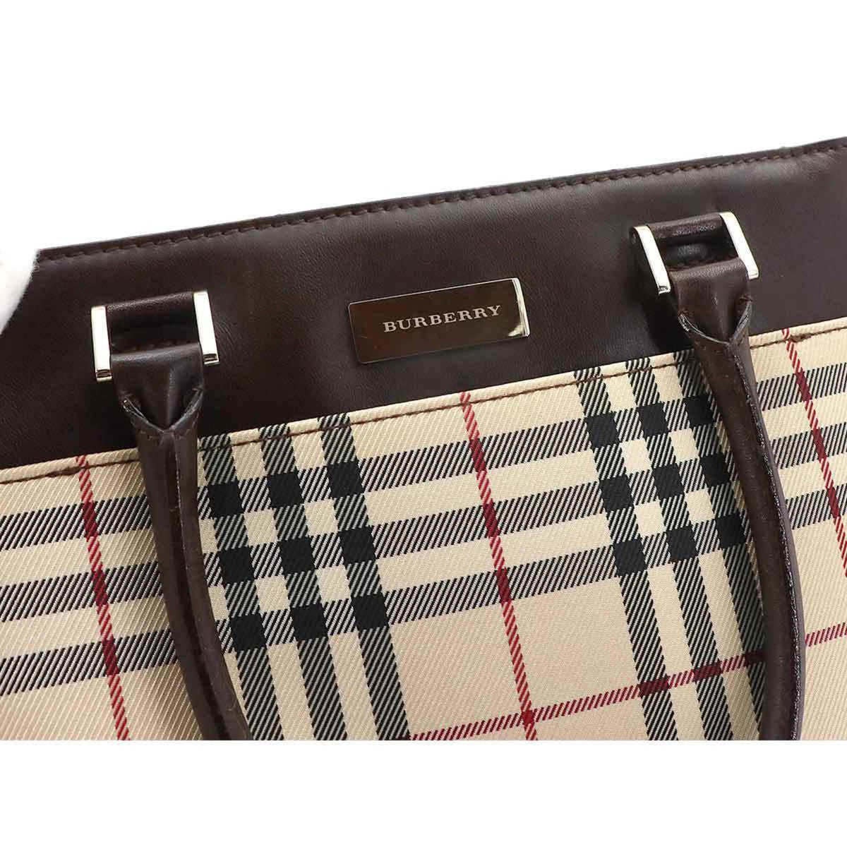 Burberry Beige Dark Brown Canvas Handbag (Pre-Owned)