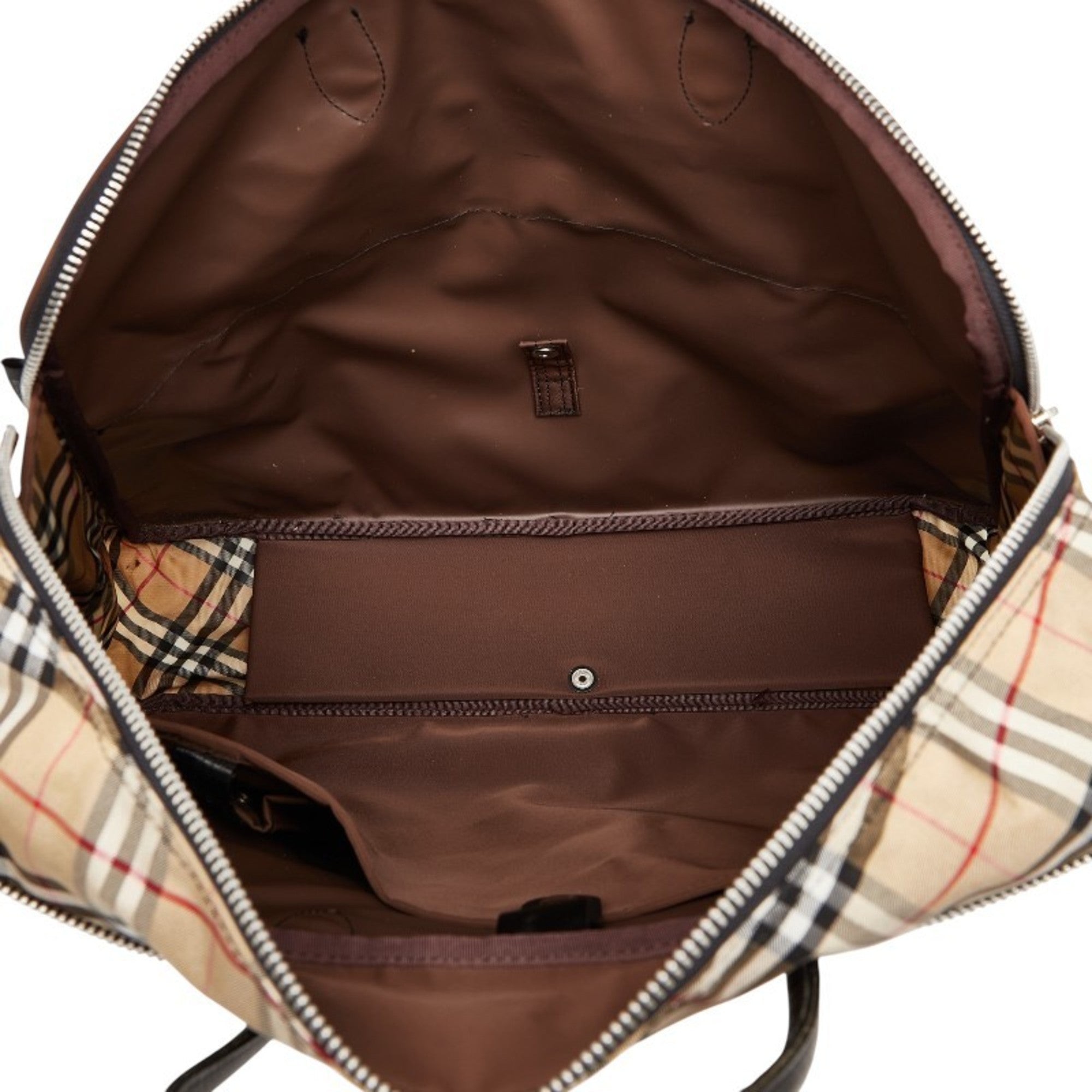 Burberry Beige Brown Nylon Leather Handbag (Pre-Owned)