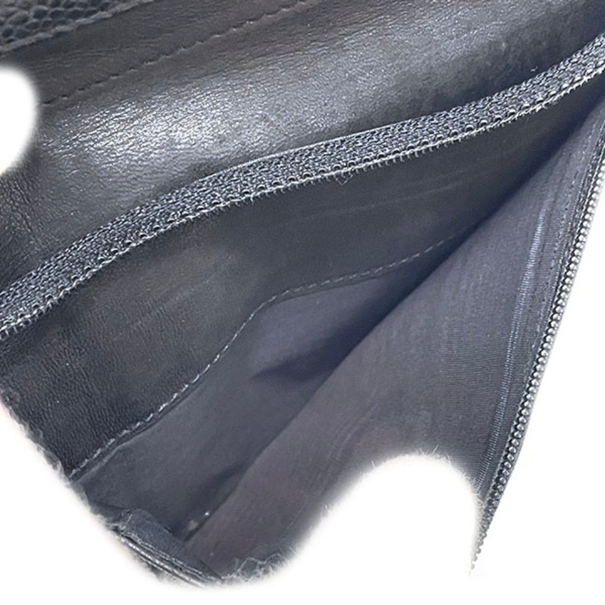 Chanel Black Grained Calfskin Wallet (Tri-Fold) (Pre-Owned)