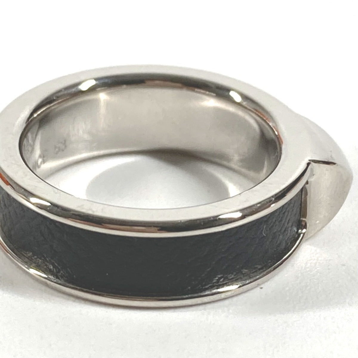 Hermes Black Leather Metal Band Ring (Pre-Owned)