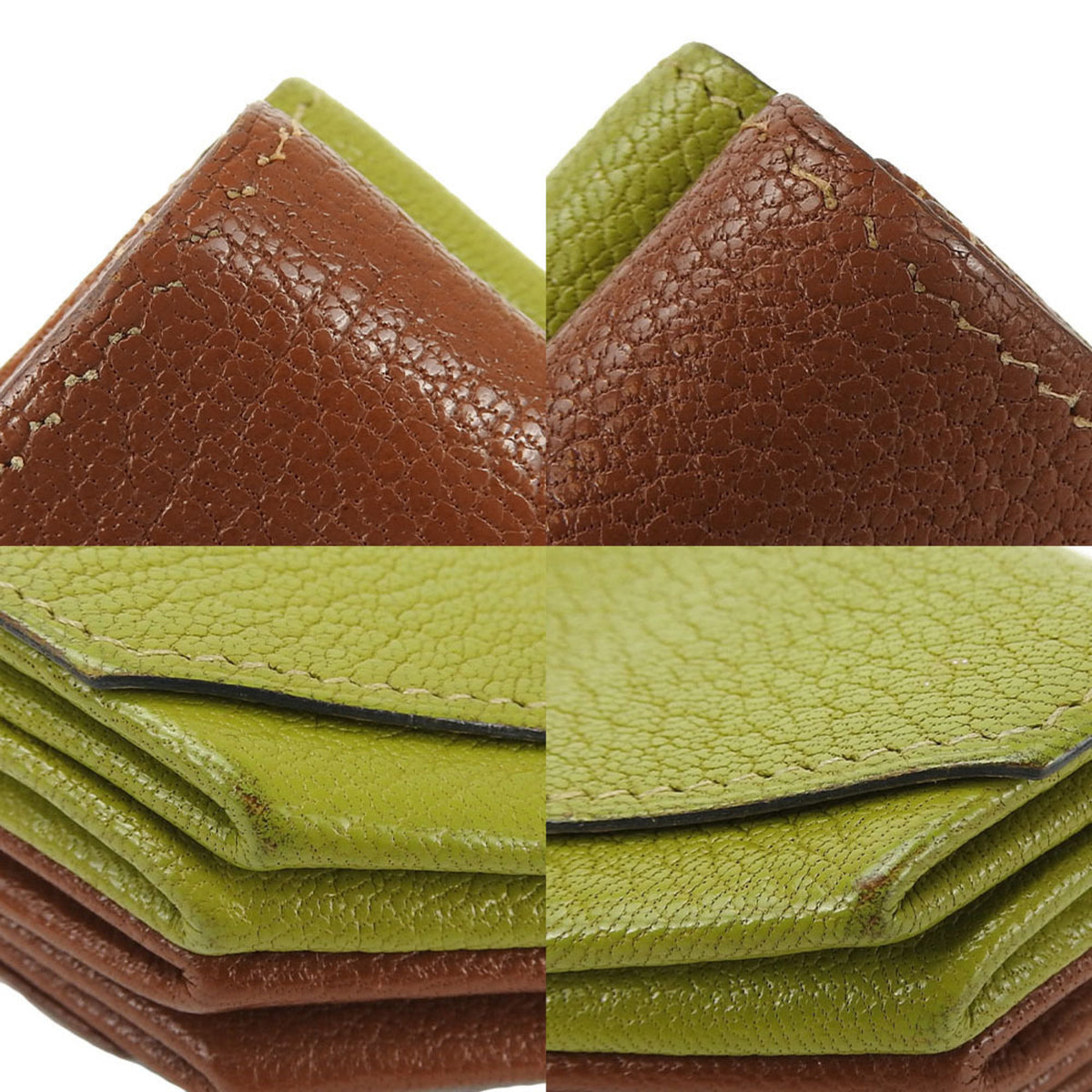 Hermes Le 24 Brown Green Chevre Leather Coin Purse/Coin Case (Pre-Owned)