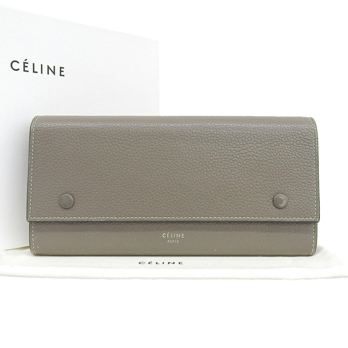 Celine Gray Yellow Leather Long Wallet (Tri-Fold) (Pre-Owned)