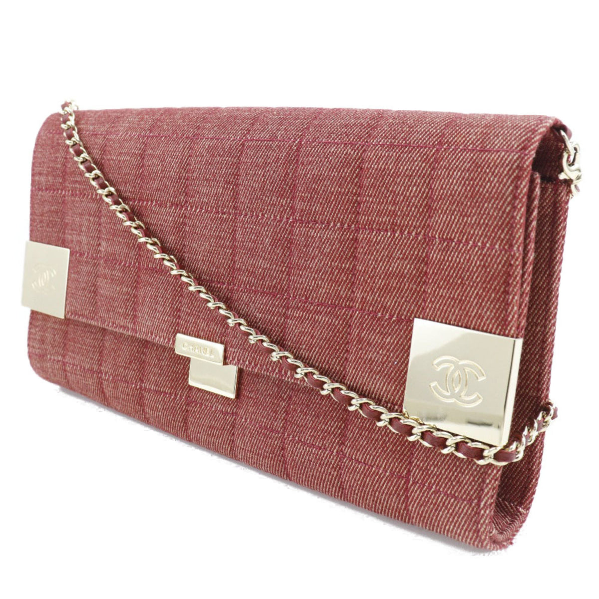 Chanel Red Color Cotton Canvas Shoulder Bag (Pre-Owned)