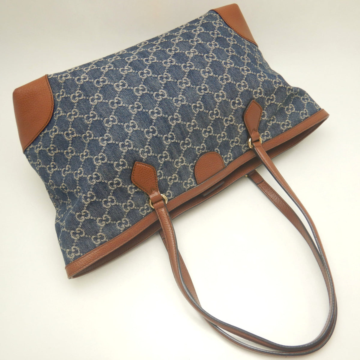 Gucci Ophidia Blue Brown Denim Leather Tote Bag (Pre-Owned)