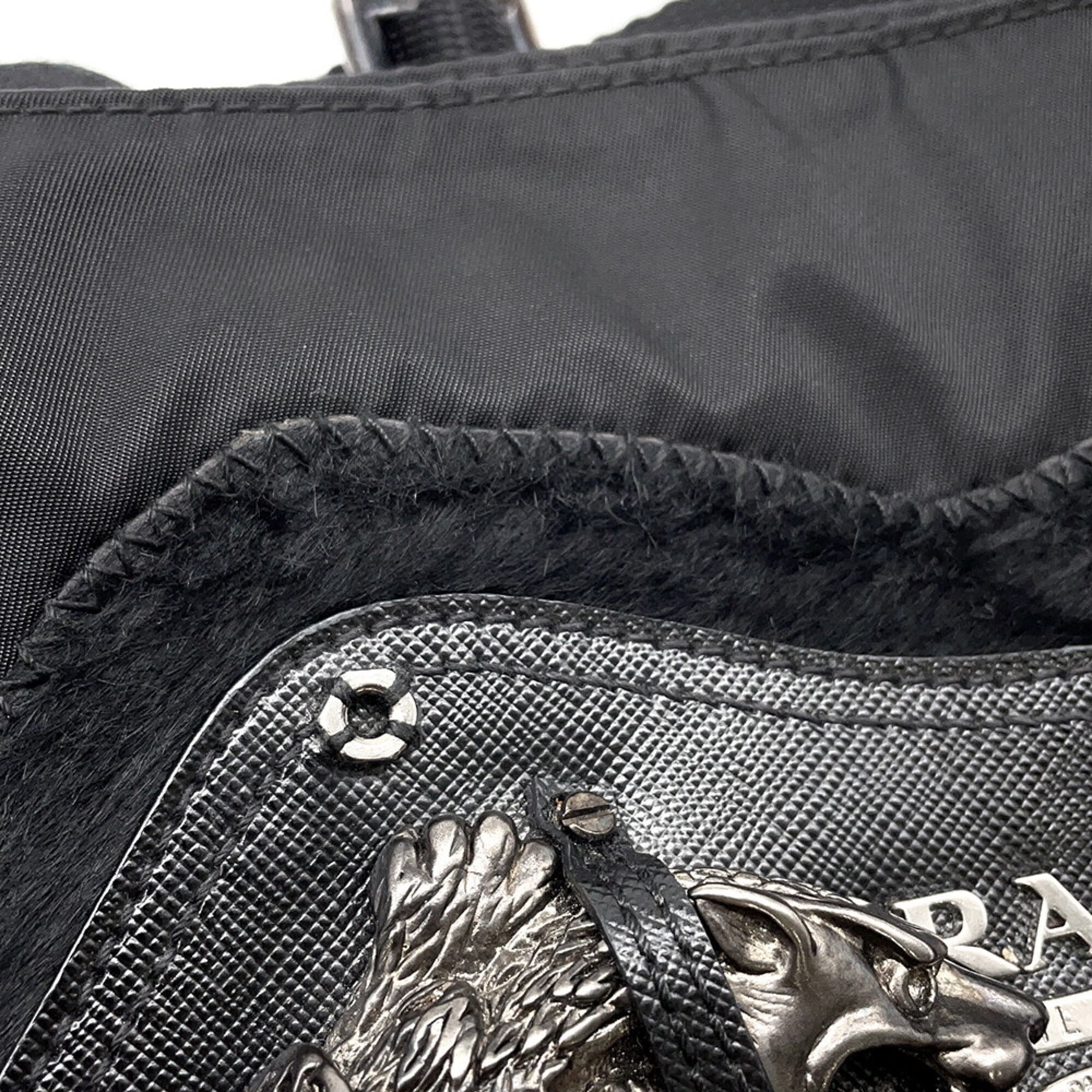 Prada Black Nylon Metal Handbag Shoulder Bag (Pre-Owned)